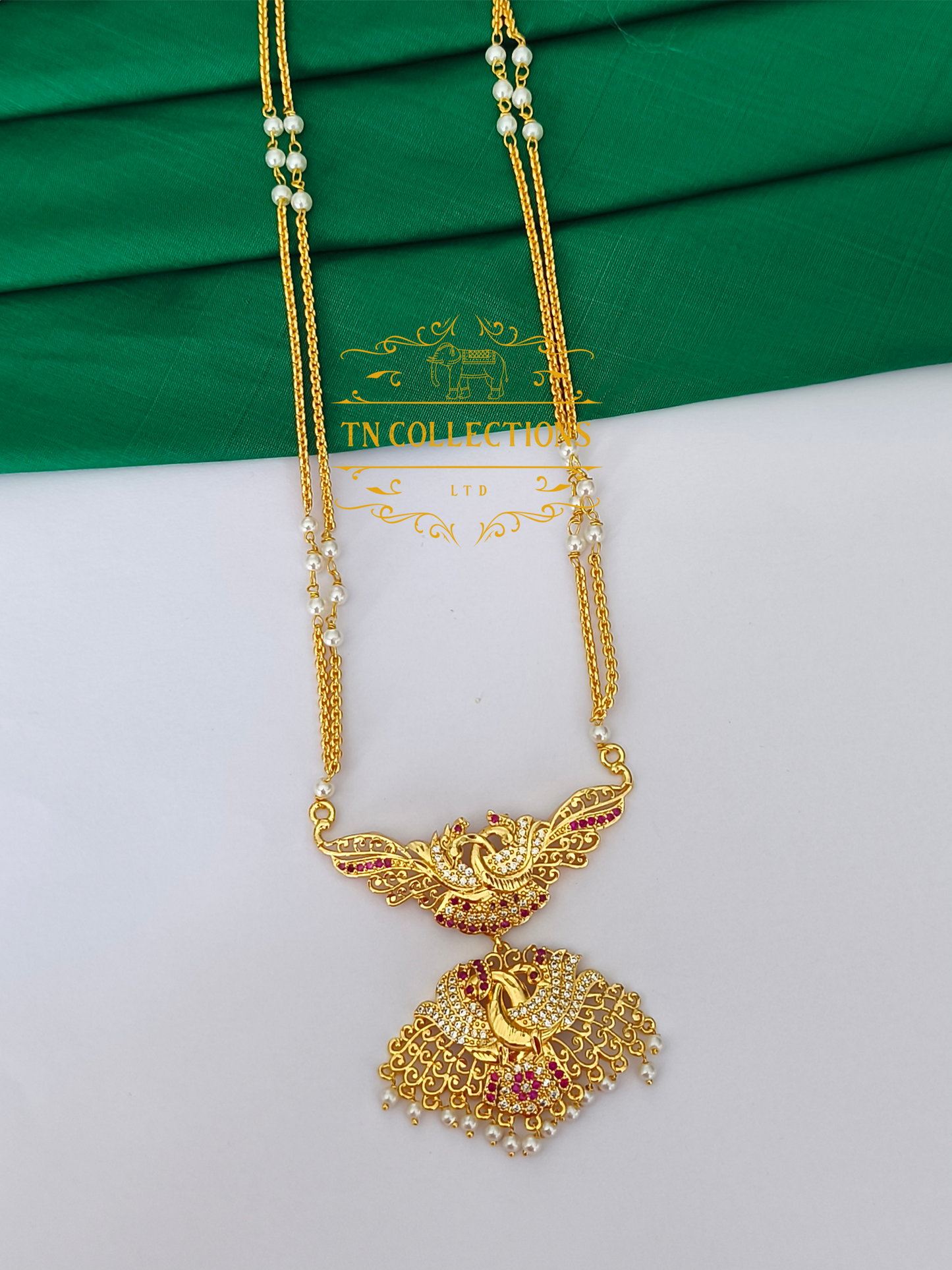 Micro Gold-Plated Traditional Semi Bridal Set (Ruby & white stones)