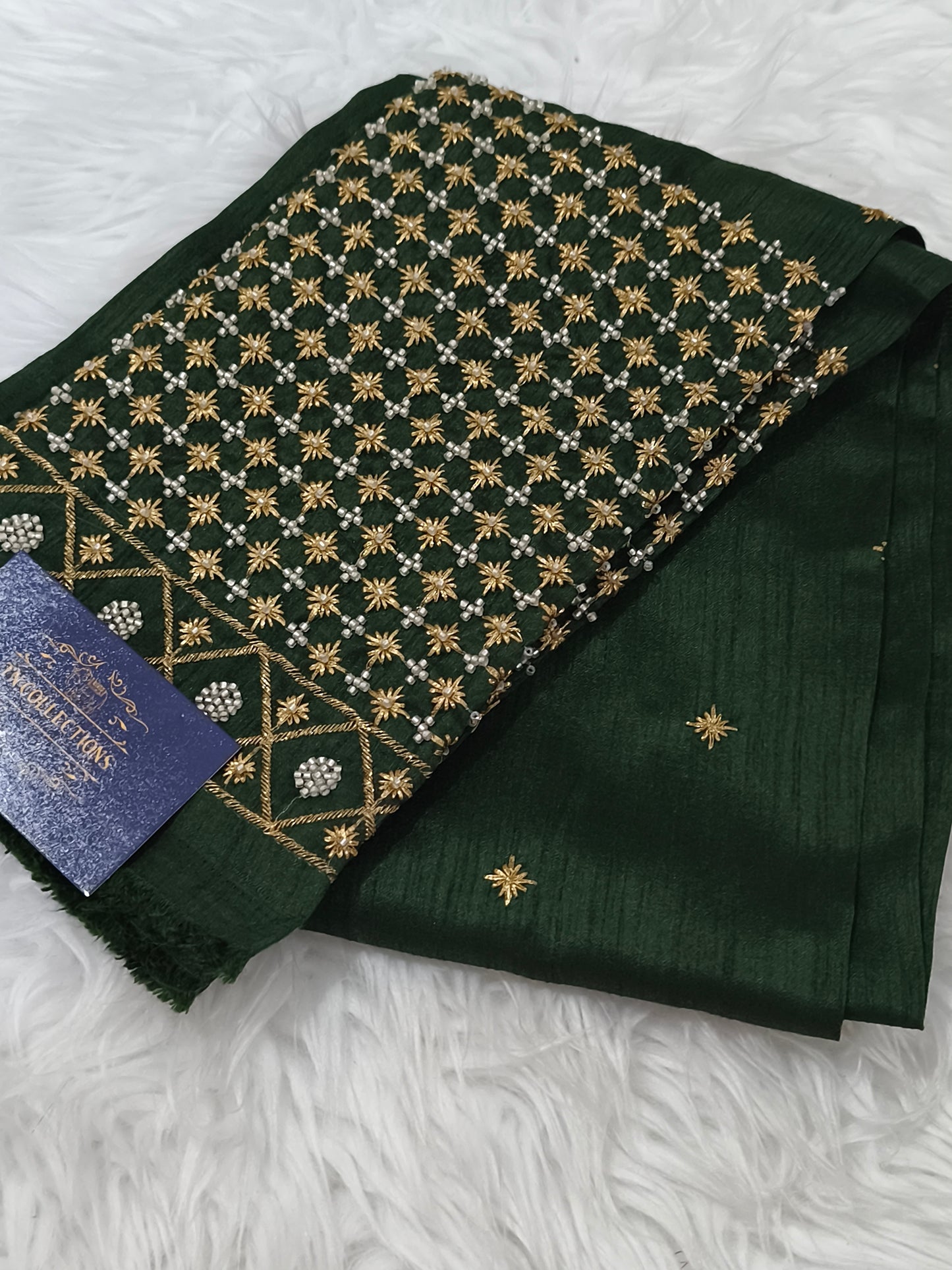 Aari Embroidery work Saree Blouse Material (Green)