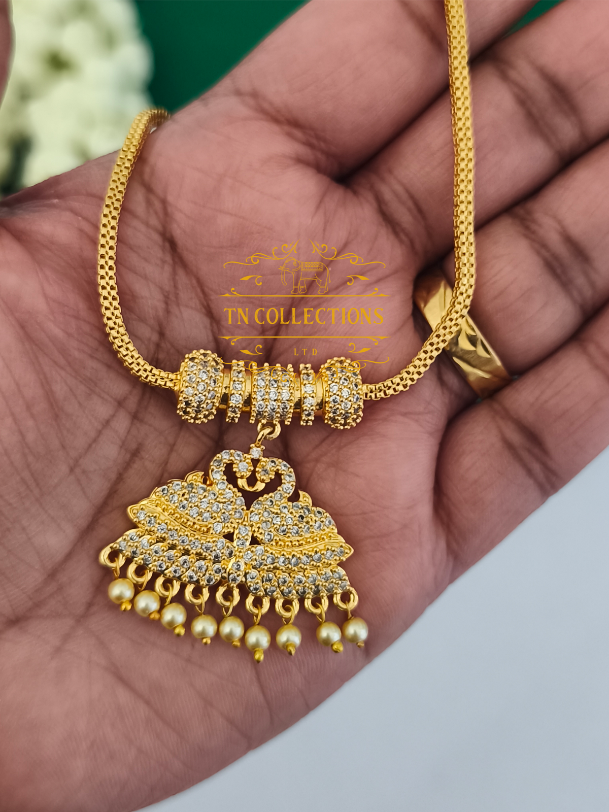 Micro Gold Finish cz stones Attiyal (Full White Stones)
