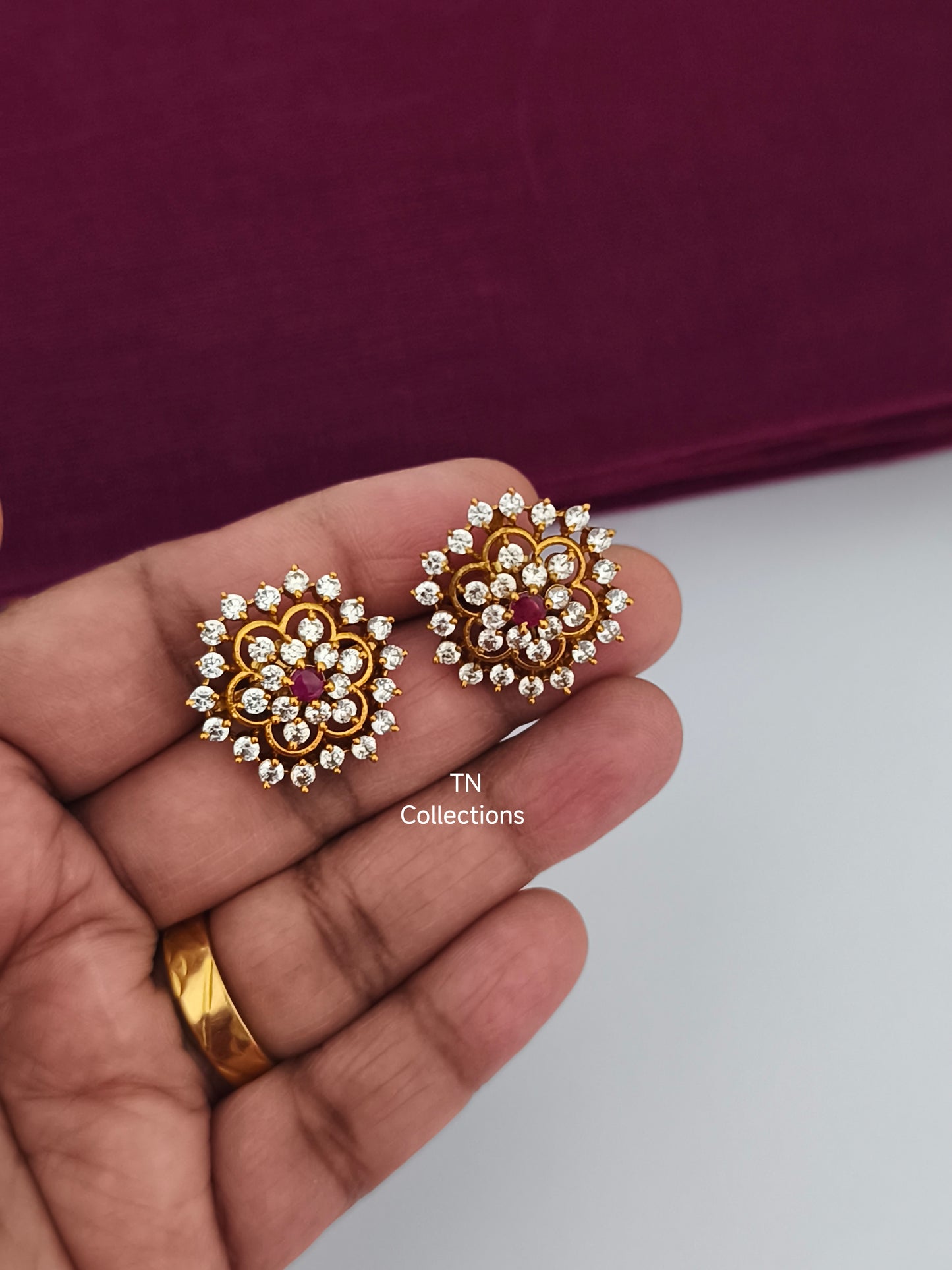 Antique Polish Kundan stone Earring Stud