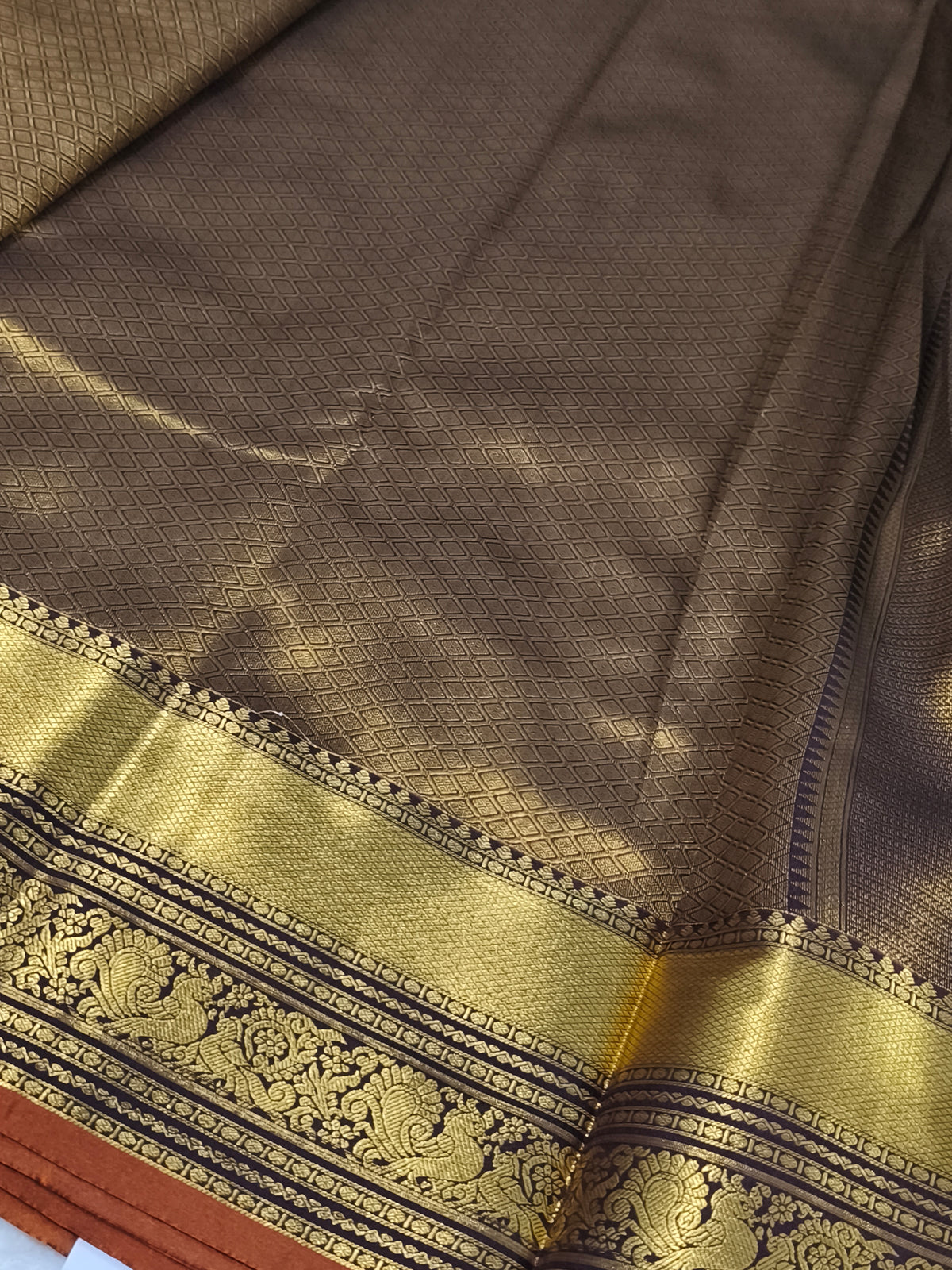 Premium Semi Kanchipuram Silk Saree (Coffee Brown)