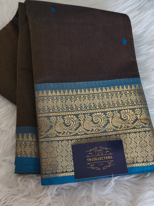 Pure kanchi Cotton Saree (Brown)