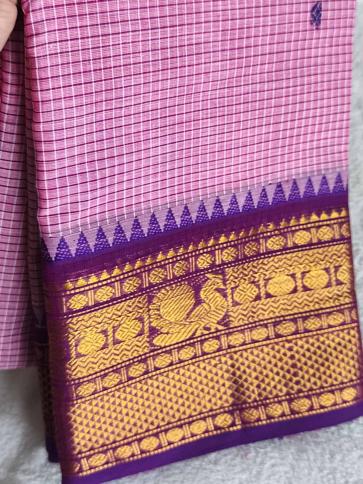 Pure Handloom checked Kanchi Cotton Saree