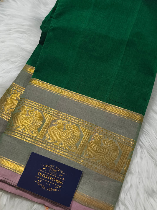 Pure Kanchi Cotton Saree (Green)