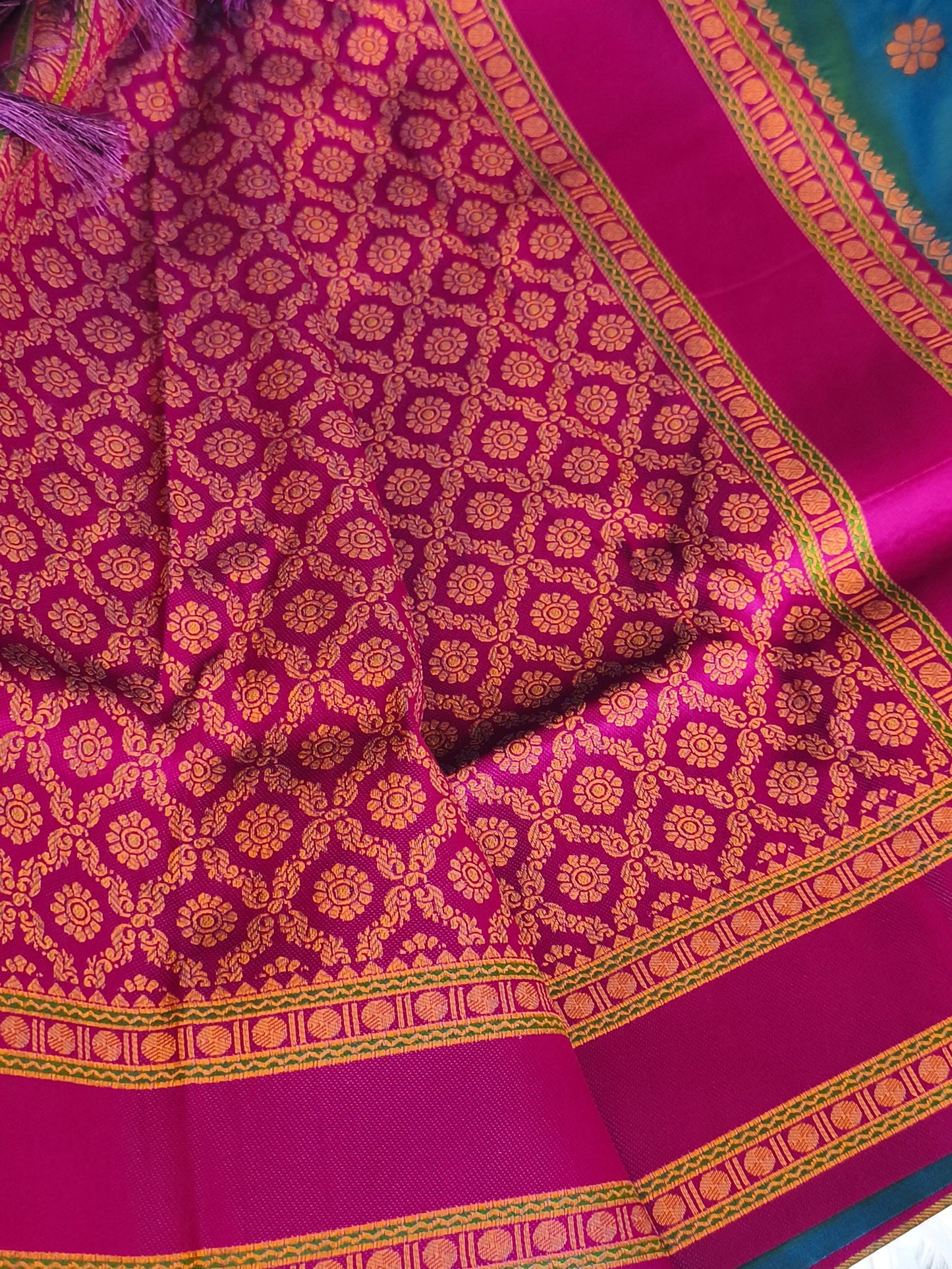 Dual tone Banaras Semi Soft Silk Saree with contrast blouse and rich pallu