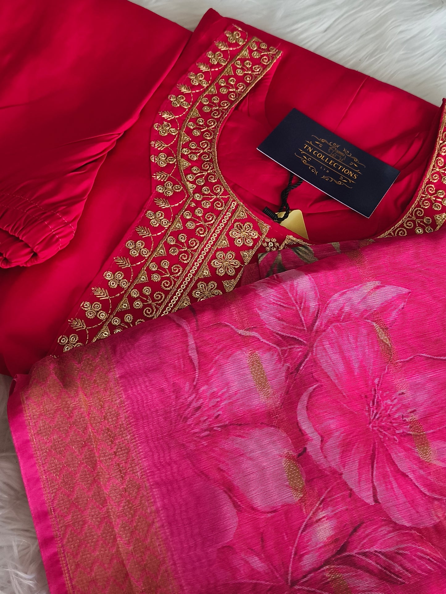 Readymade 3pcs Anarkali Type Shalwar (Hot Pink)
