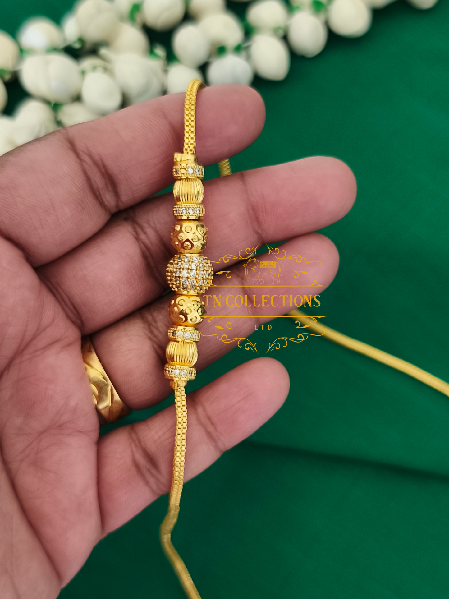 Gold Polished Mop Chain  (white Stones)