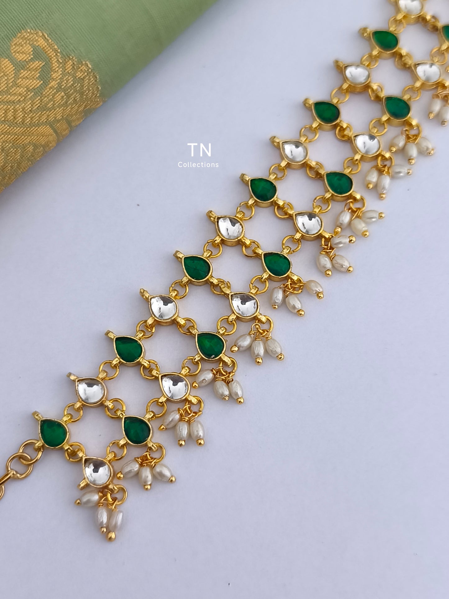 Antique gold polish Green Semi Bridal set