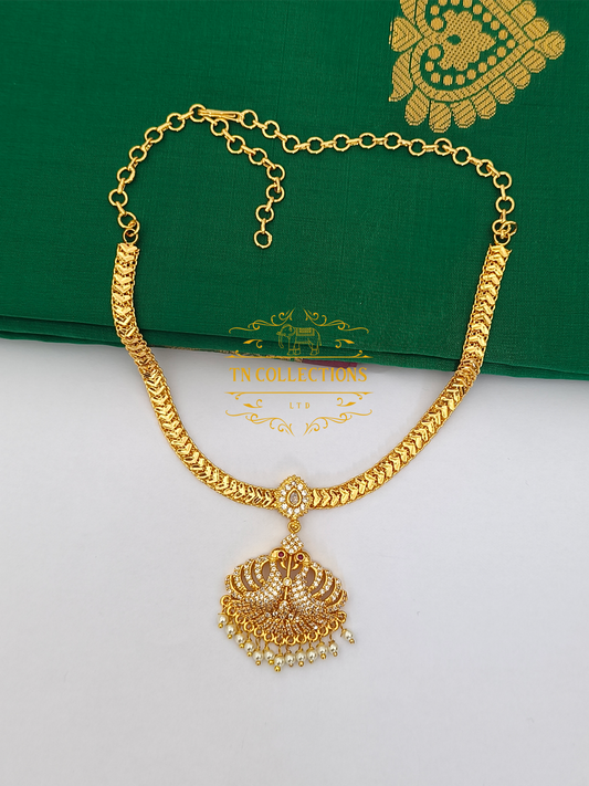 Micro Gold-Plated Peacock Attiyal (Full white stones)