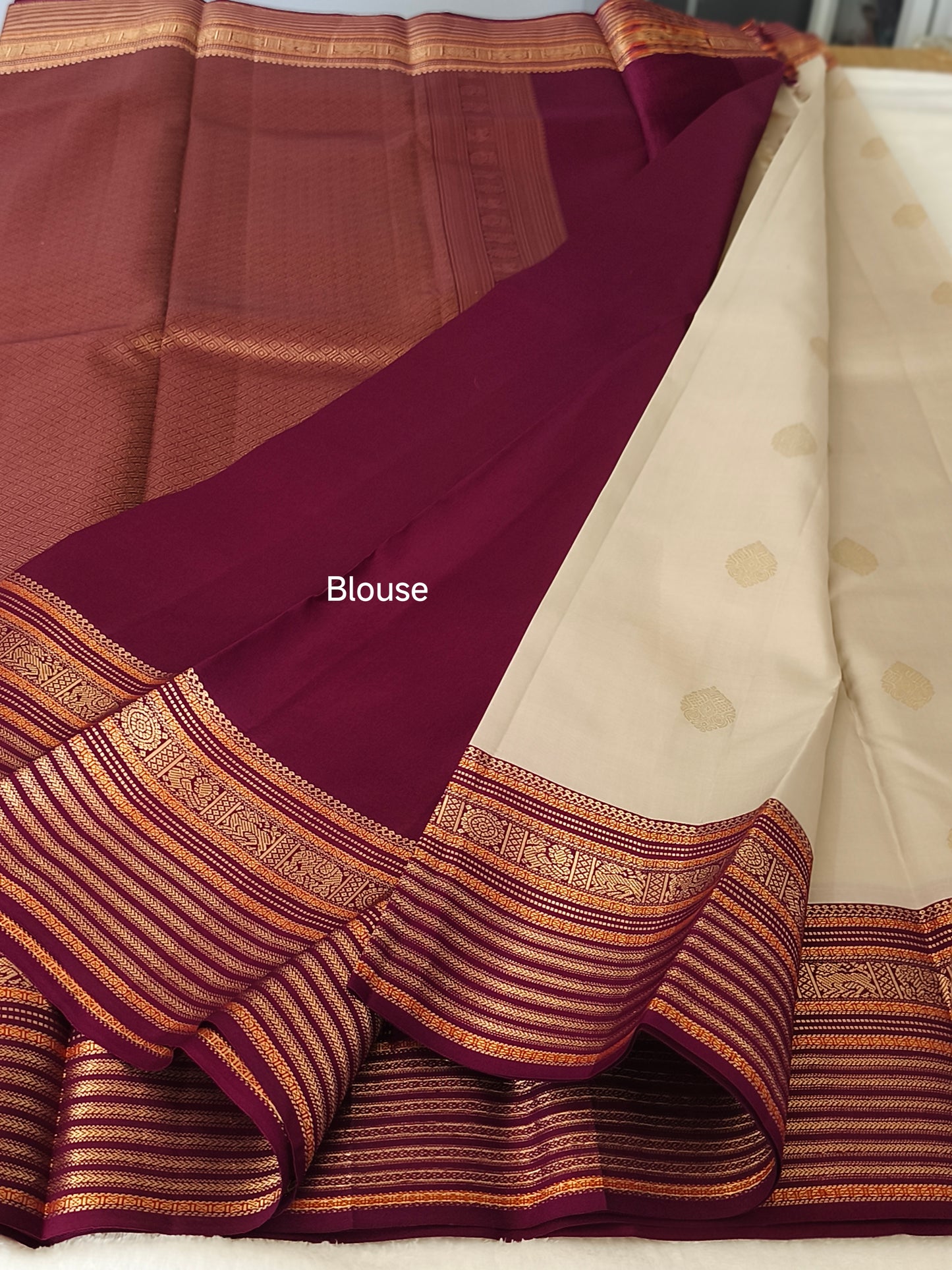 Pure handloom Kanchipuram Silk Saree( Off White)