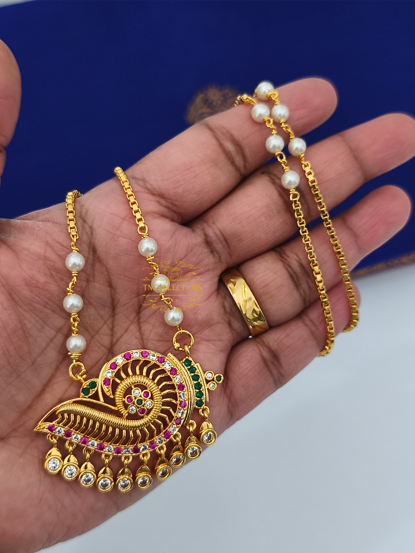 Micro Gold plated Sangu Pathakkam (Multi coloured stones)