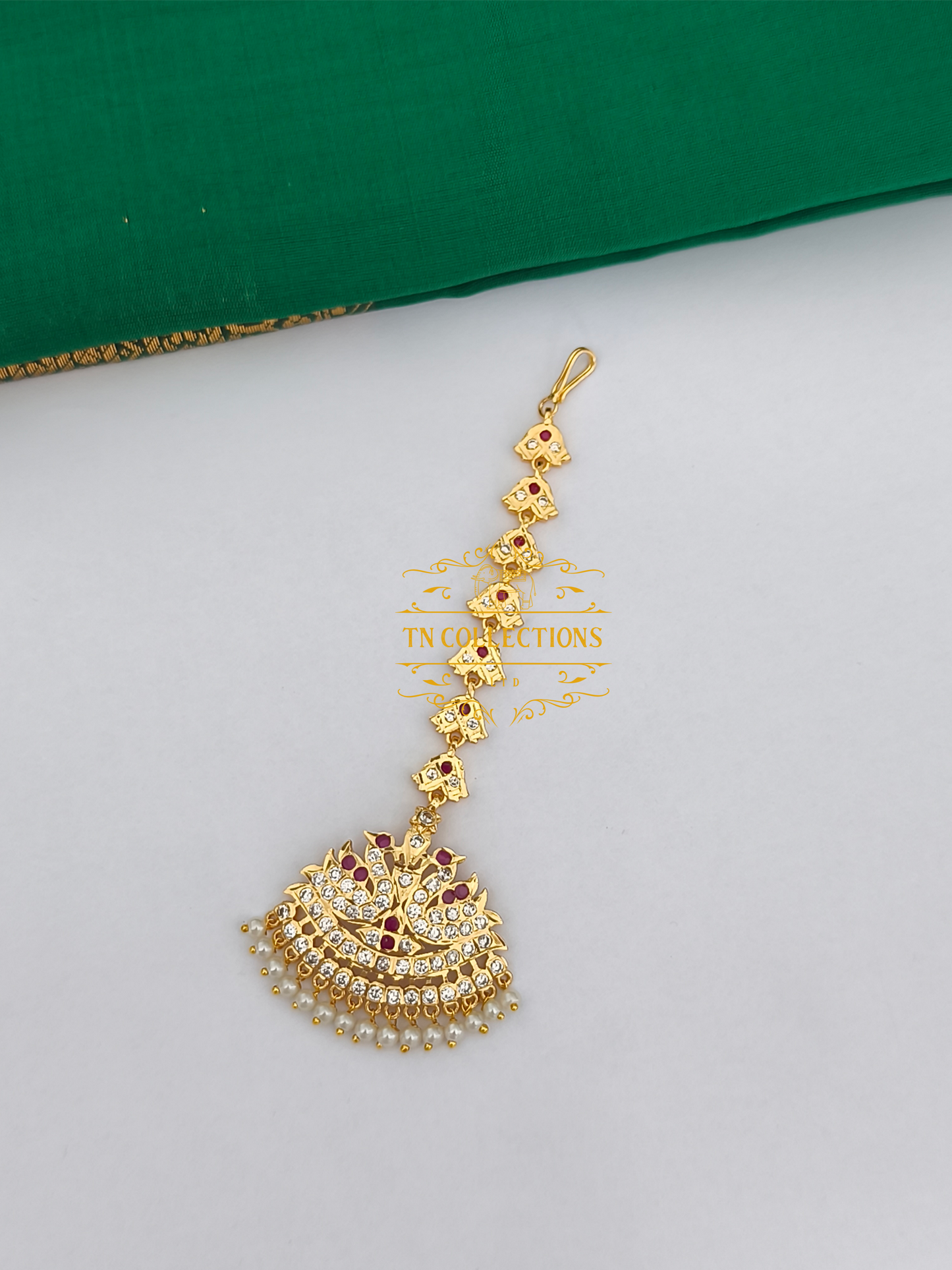 Micro gold plated Nethichuddi Tikka (Ruby & White stones)