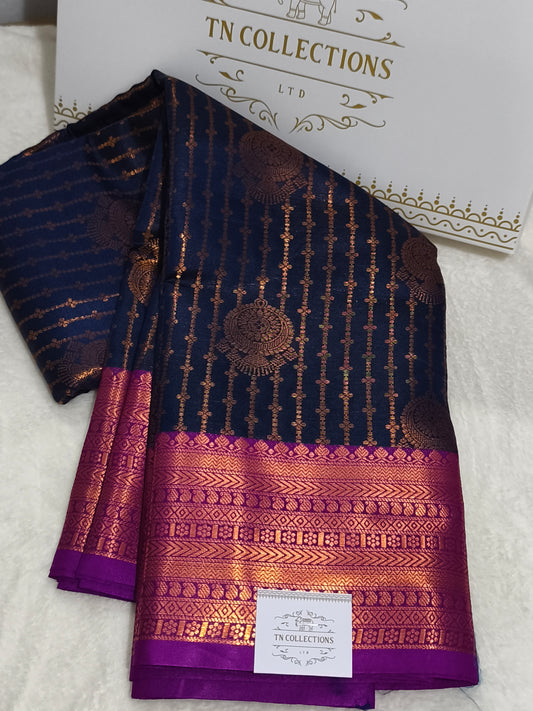 Kanchipuram vairaoosi Soft Silk Saree (Navy Blue)