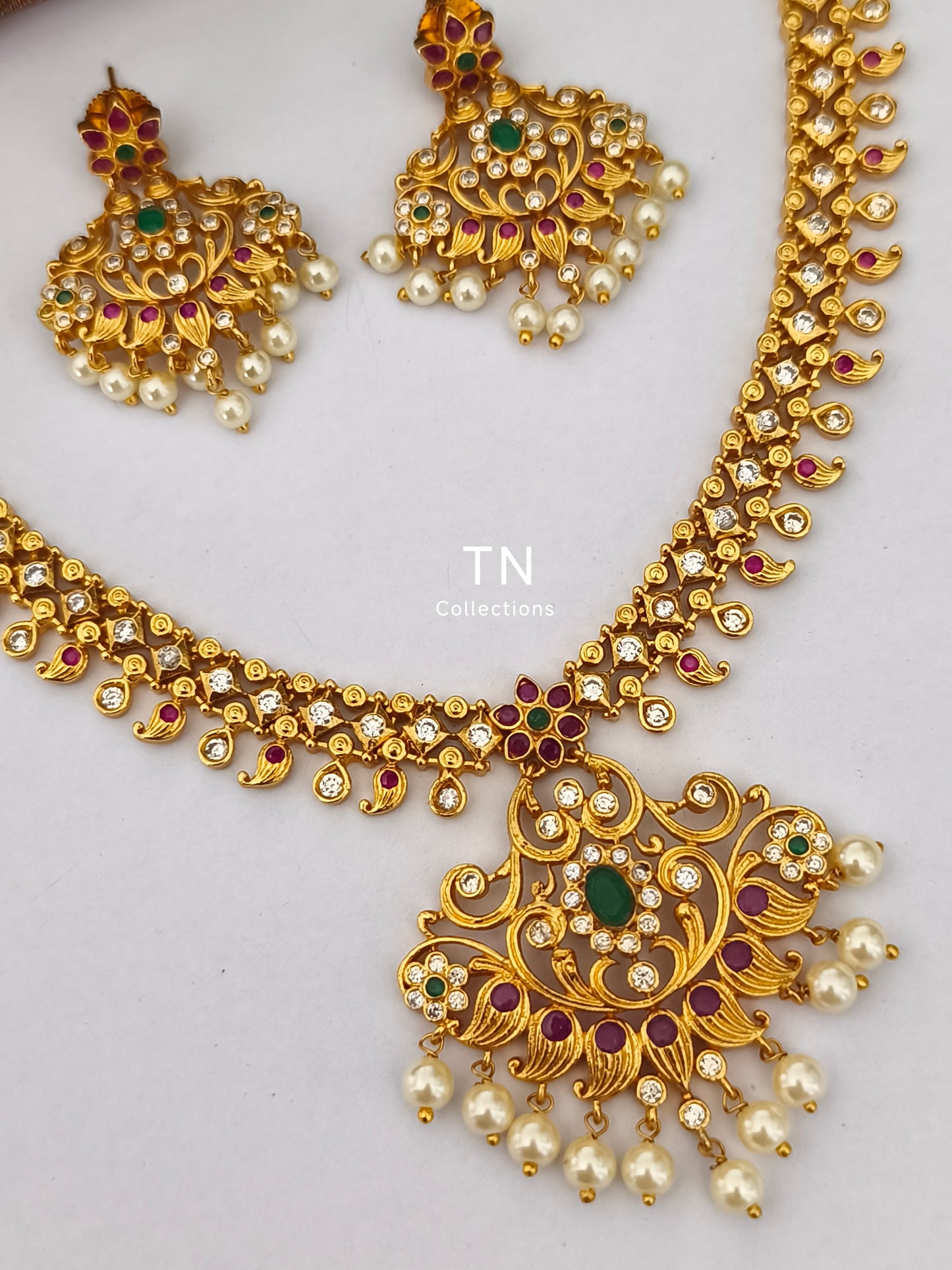 Antique Matte Finish Necklace with Earrings