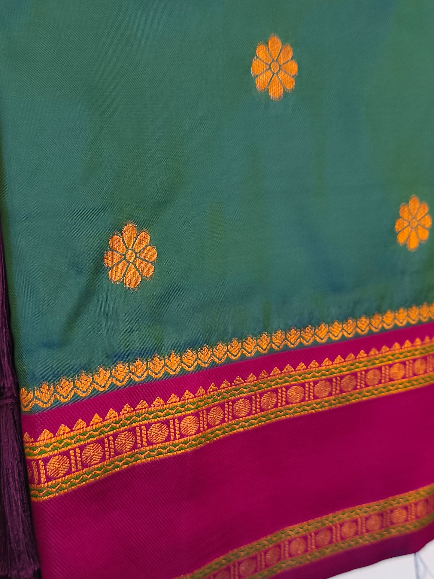 Dual tone Banaras Semi Soft Silk Saree with contrast blouse and rich pallu