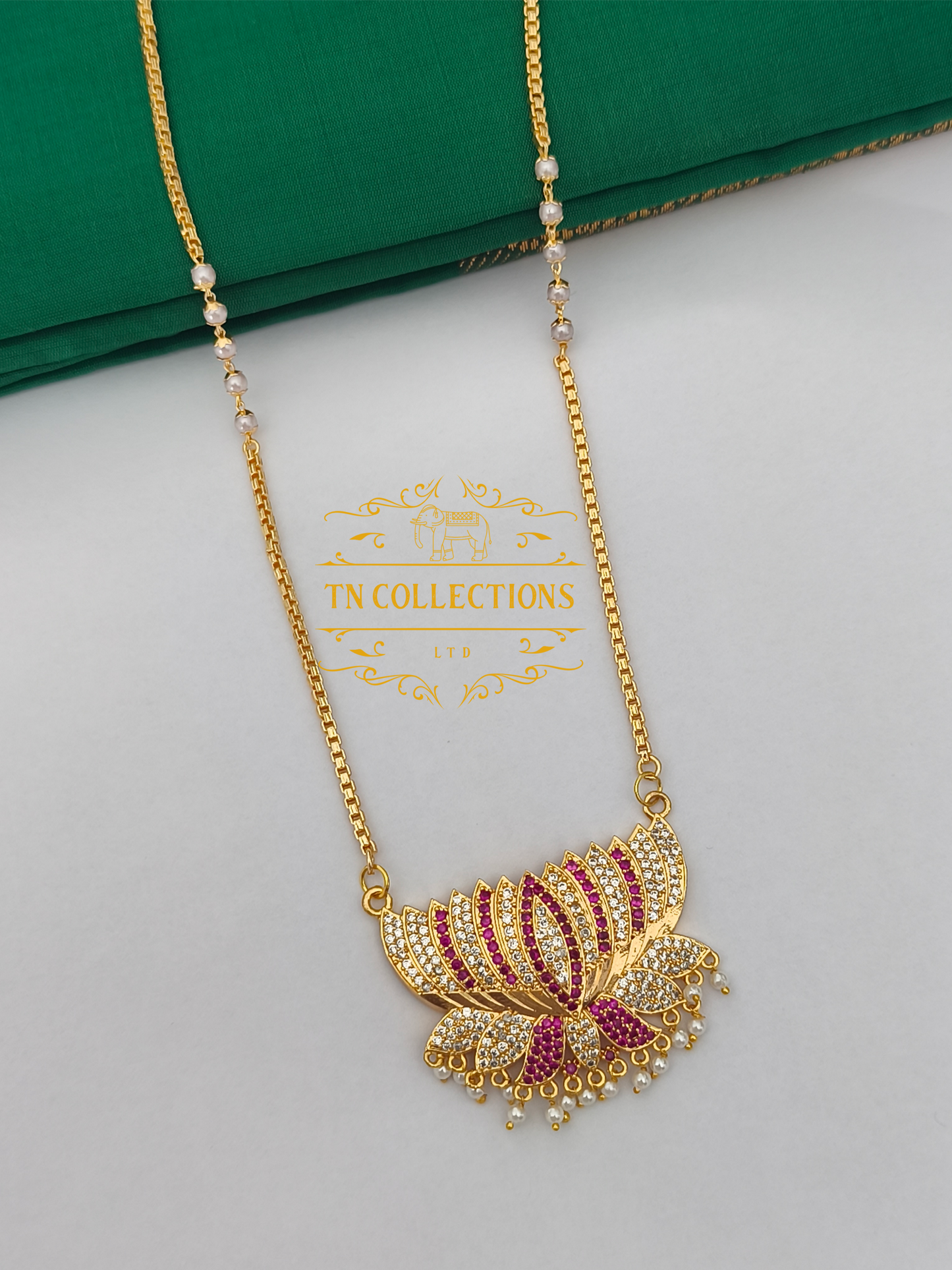 Micro Gold-Plated Traditional lotus pathakkam with pearl chain