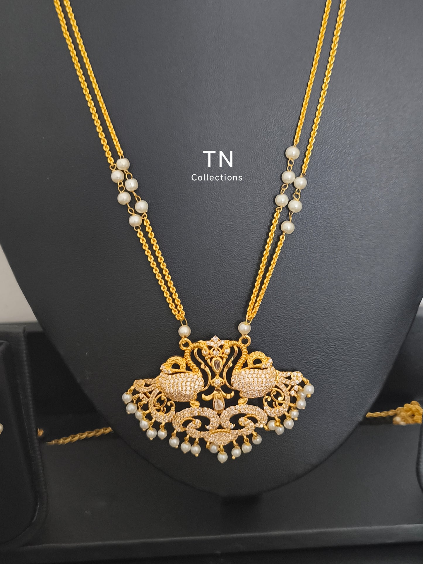 Micro gold plated Traditional Peacock Design Pathakkam with pearl chain
