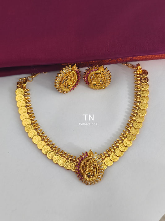 Gold Finish Coin Necklace with Earrings