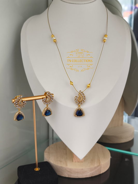 Matte Finish Indo western Invisible Necklace with earrings(Blue)