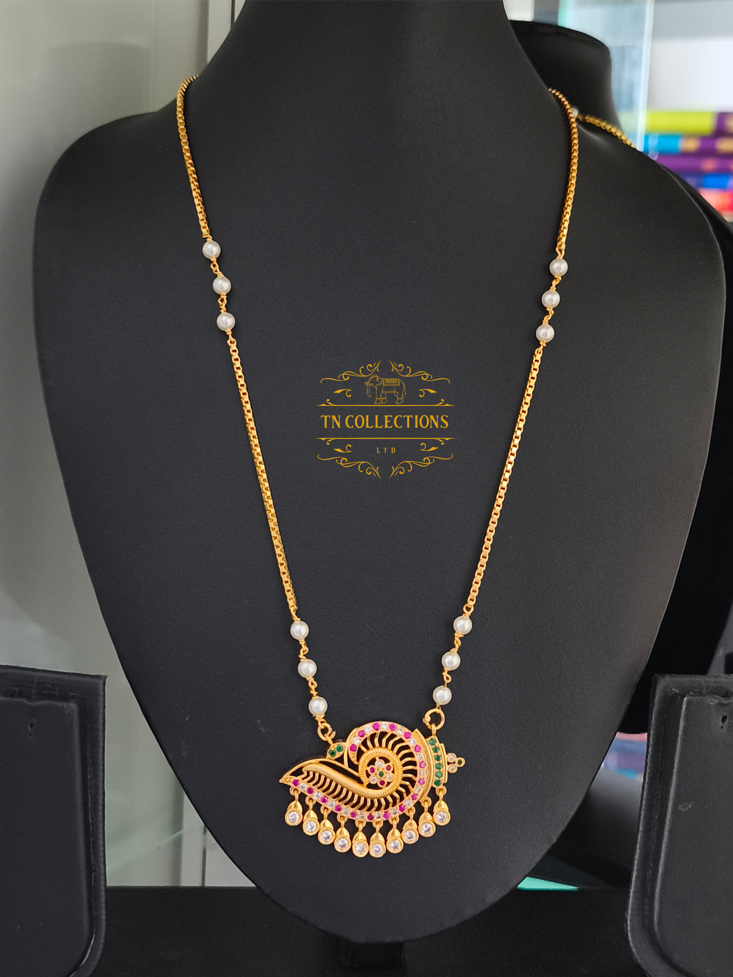 Micro Gold plated Sangu Pathakkam (Multi coloured stones)