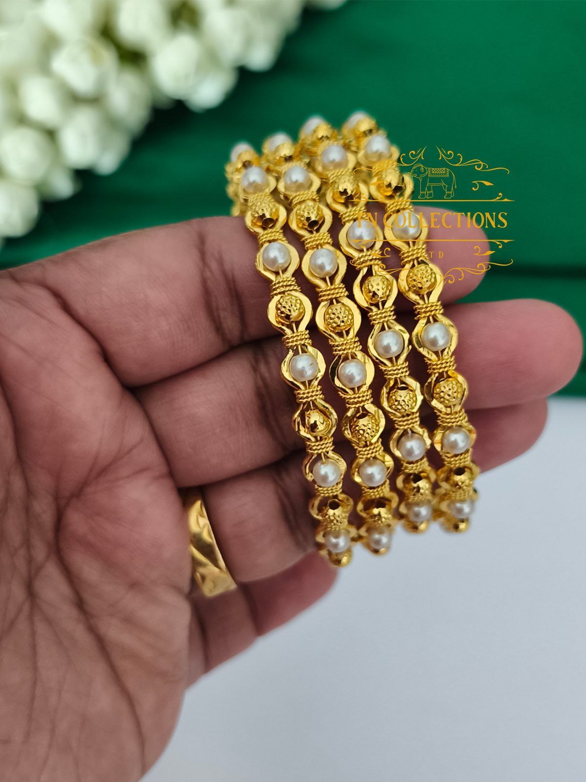 One gram gold forming Pearl Bangles  Set