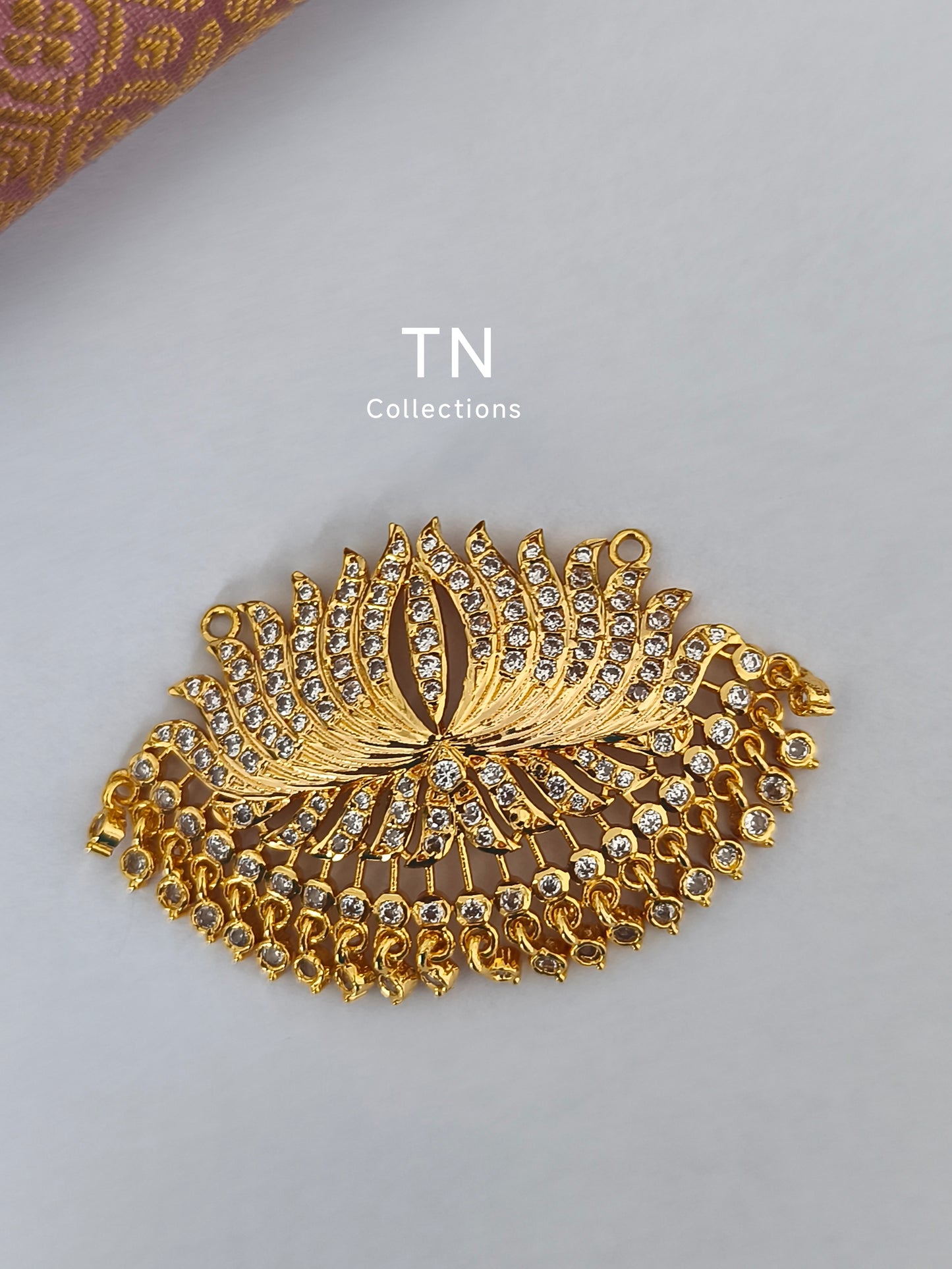 Micro gold plated Traditional Lotus Pathakkam Full white stone