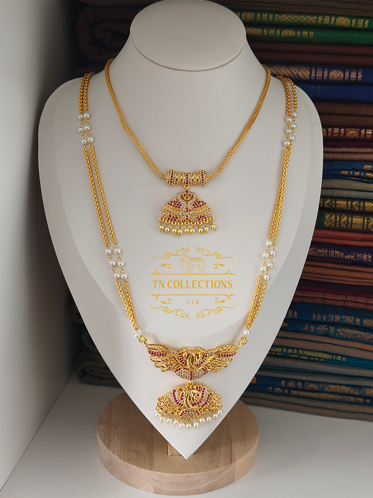 Micro Gold-Plated Attiyal Pathakkam Set (Ruby & White Stones)