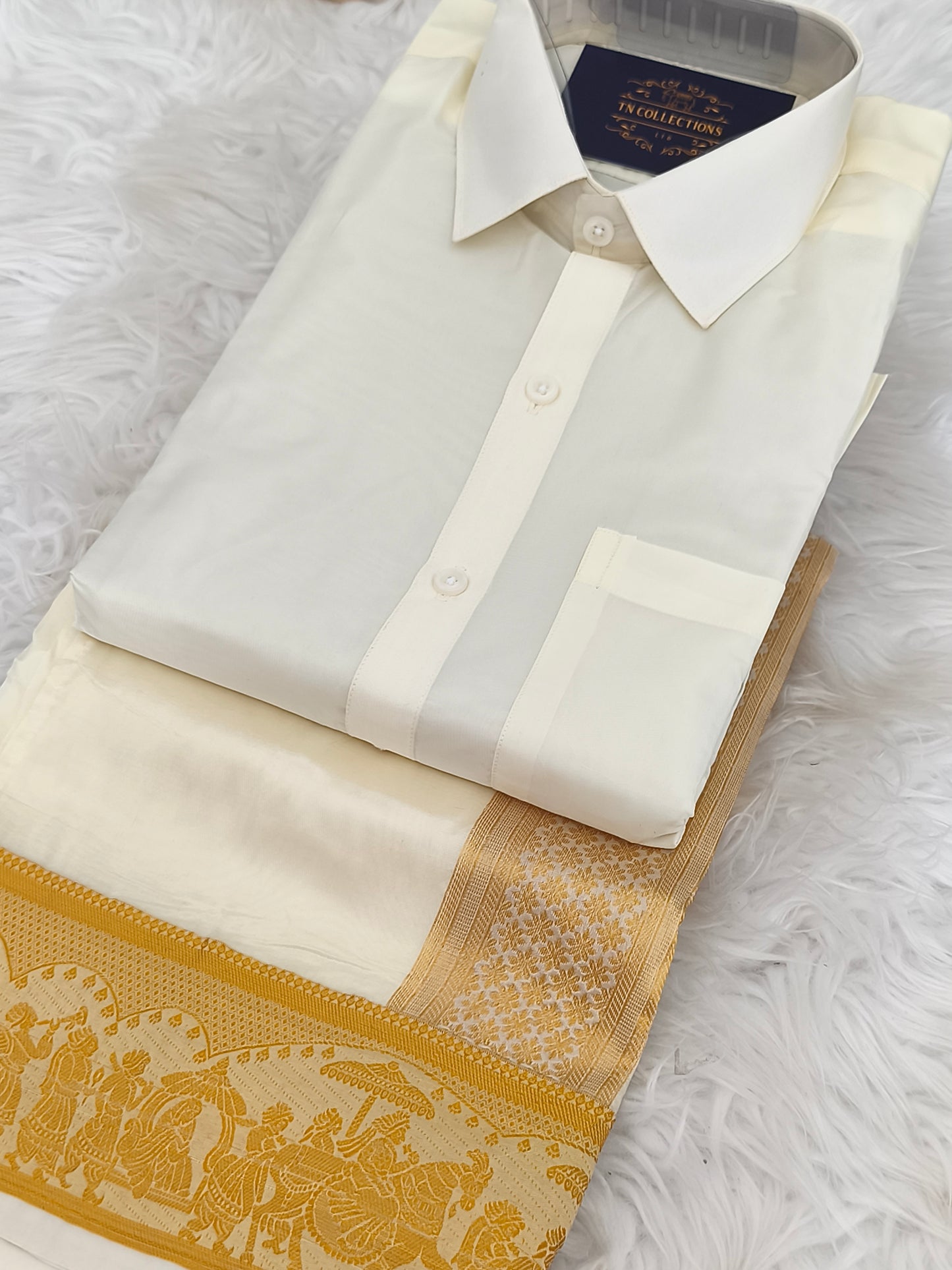 Luxury Pallakku Design Border Dhoti (Veshti) Shirt set