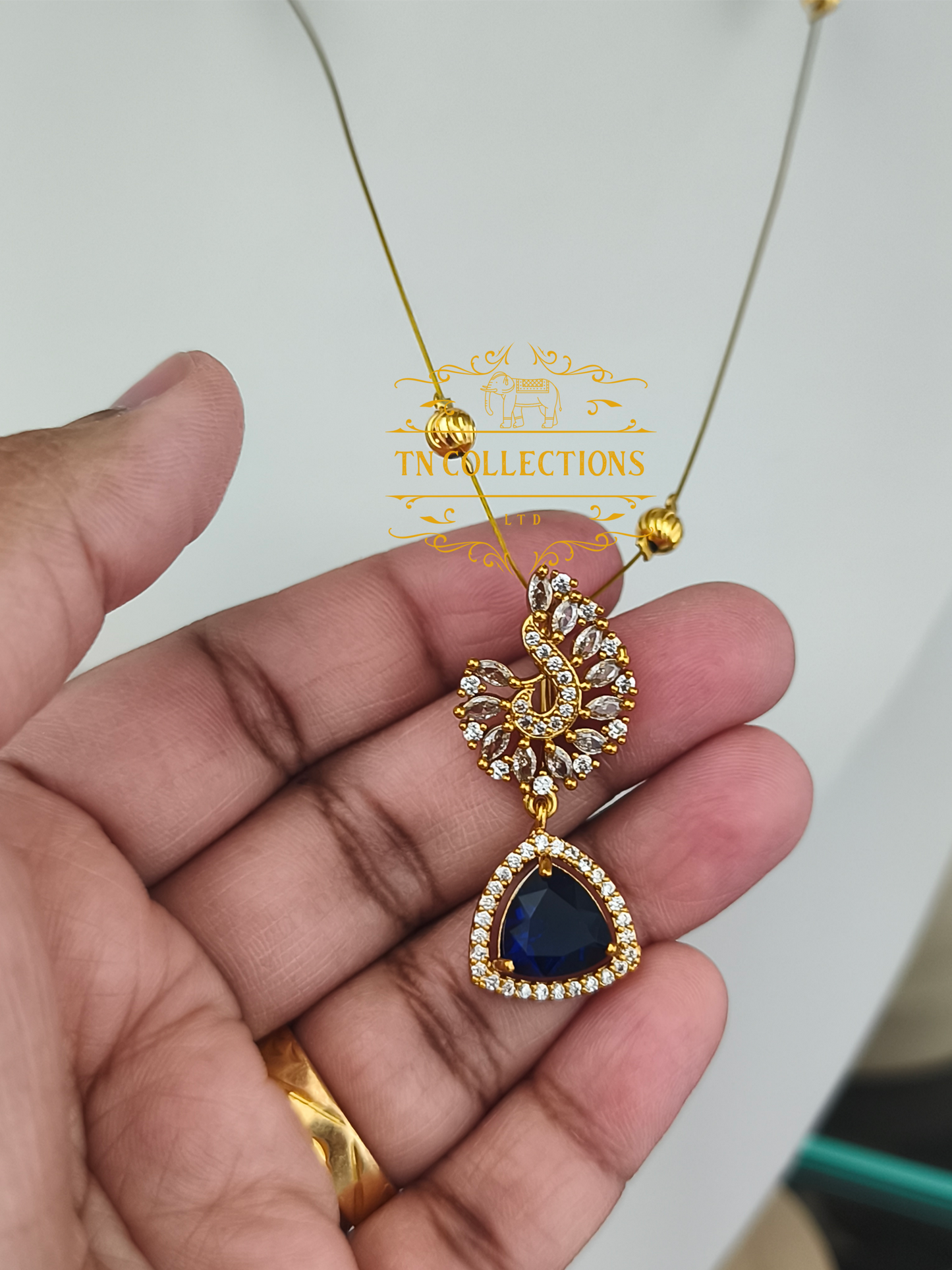 Matte Finish Indo western Invisible Necklace with earrings(Blue)