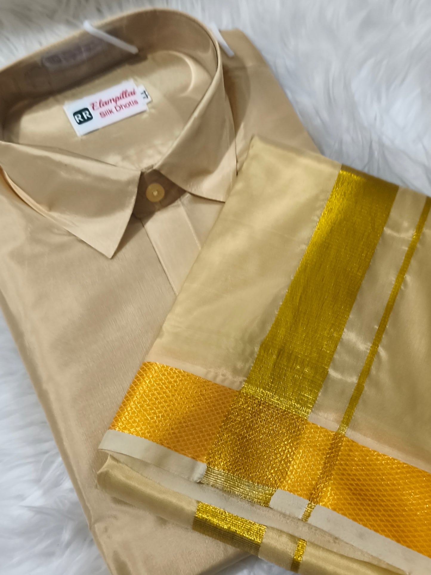 Men's Gold colour Veshti Shirt set