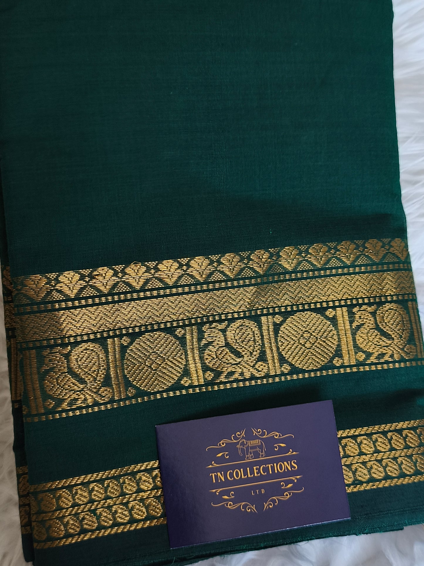 Pure handloom kanchi cotton saree (Dark Green)