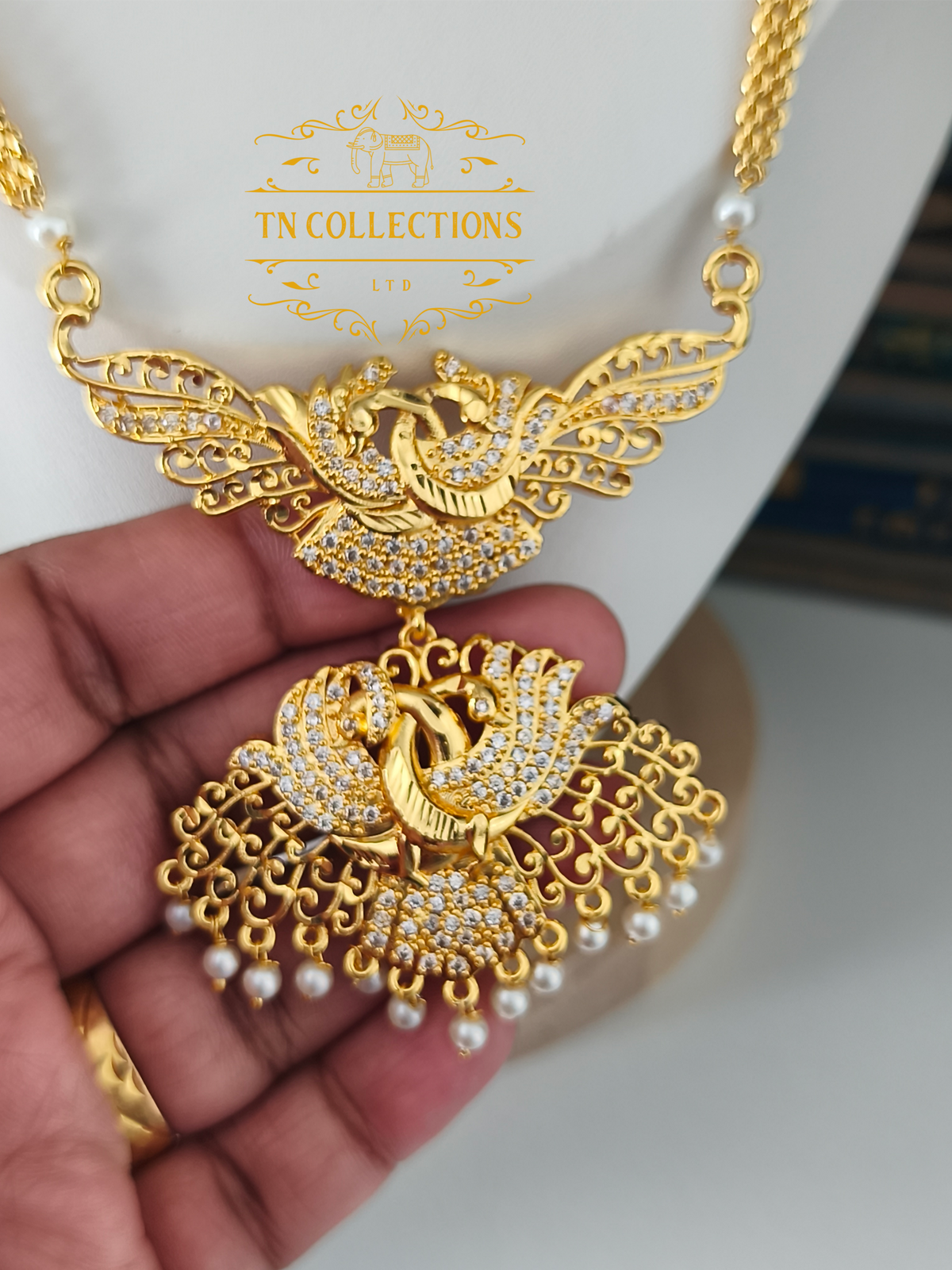 Micro gold plated Traditional Attiyal Pathakkam Set (Full White Stones)