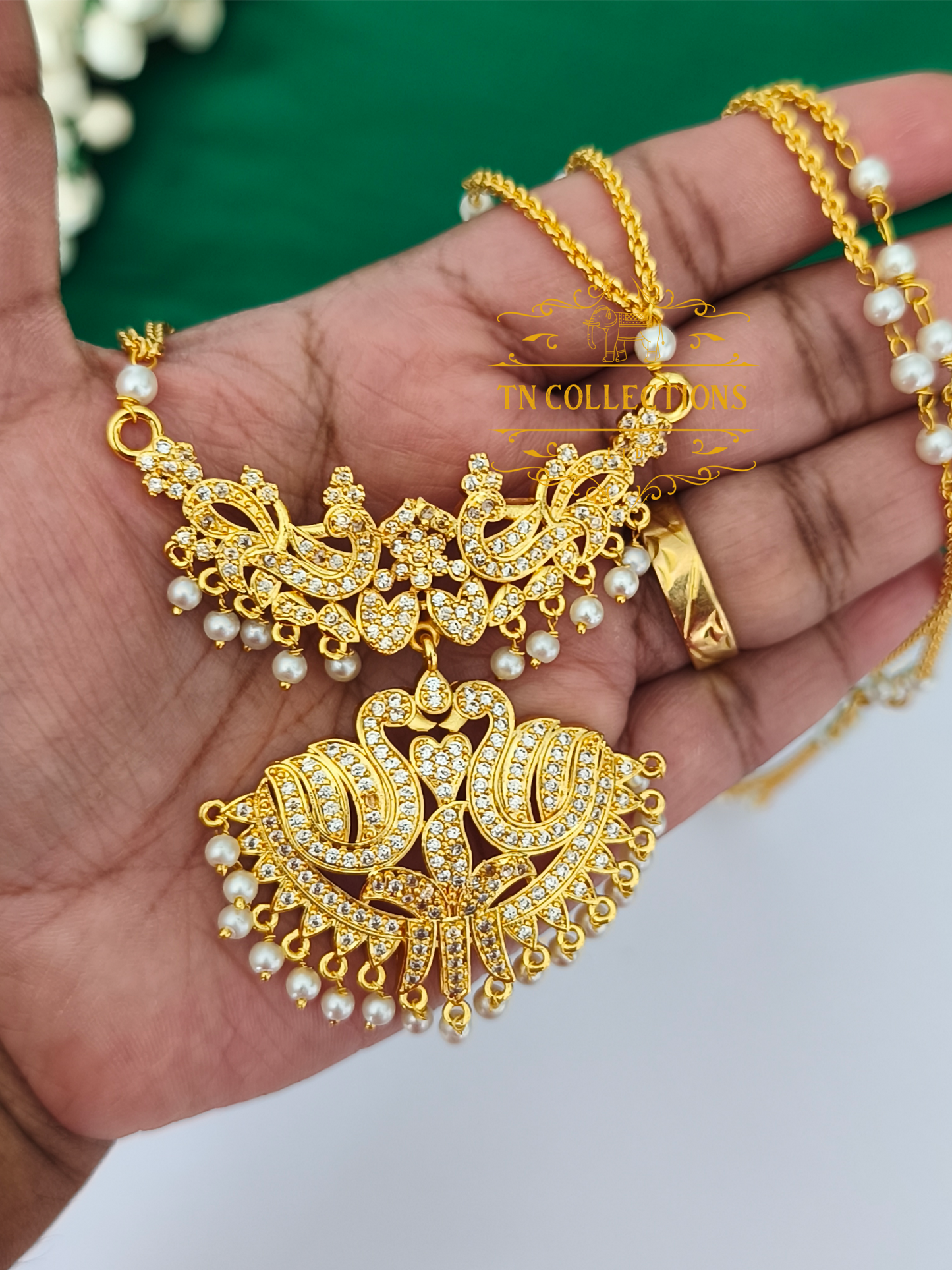 Micro Gold-Plated Traditional Pathakkam with Pearl Chain