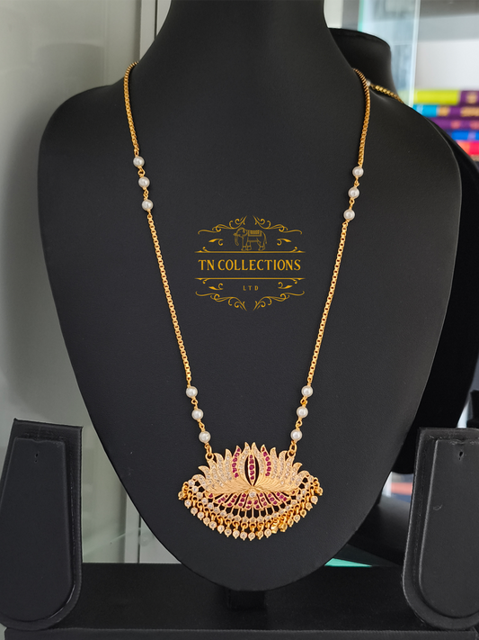 Micro Gold-Plated Traditional lotus Pathakkam with Pearl chain