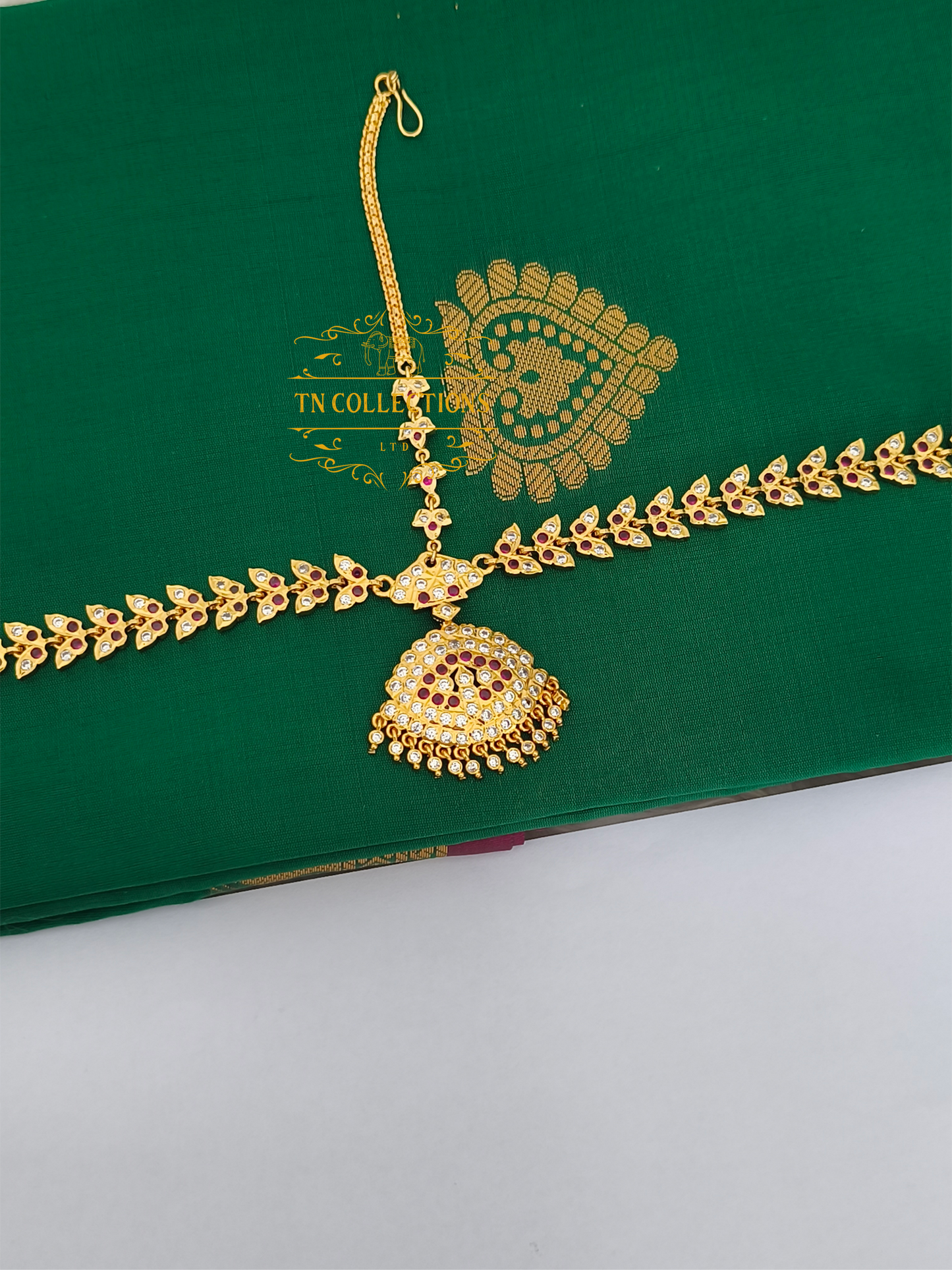Micro Gold-Plated Traditional Head Set (Hair accessory Ruby & white stones)