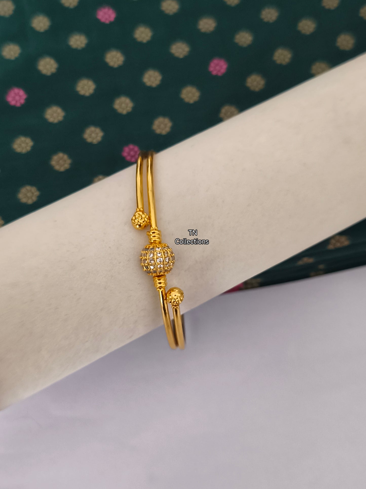 One gram gold polished SINGLE Bangle (Full White stones)