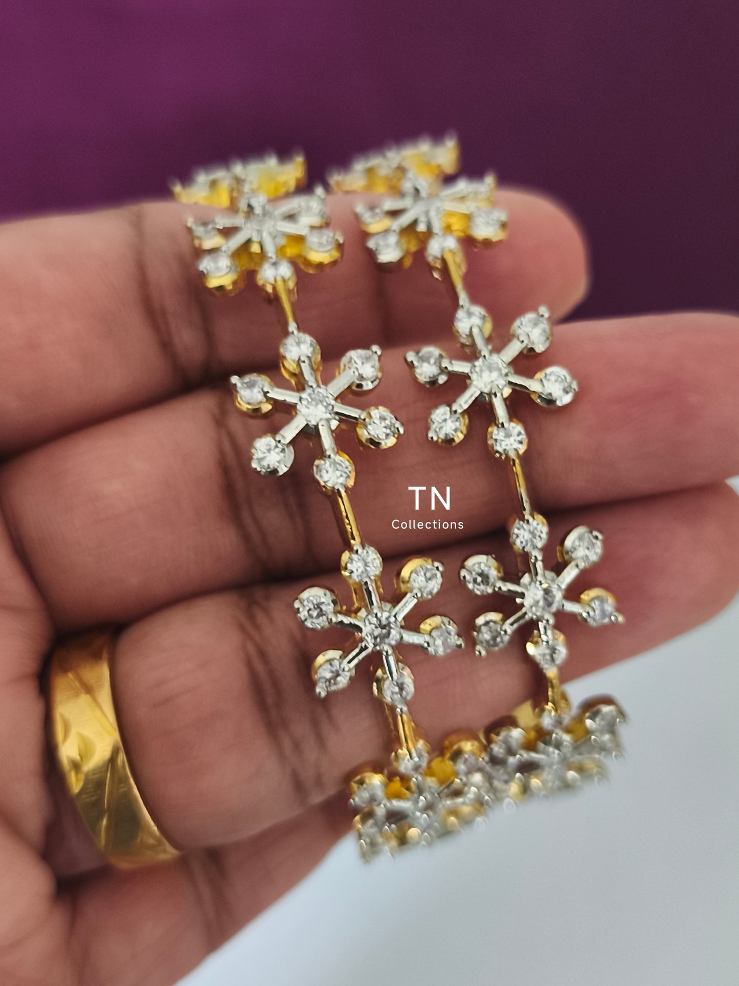 Gold plated Full white stone Floral Bangles set (Size 2.6)