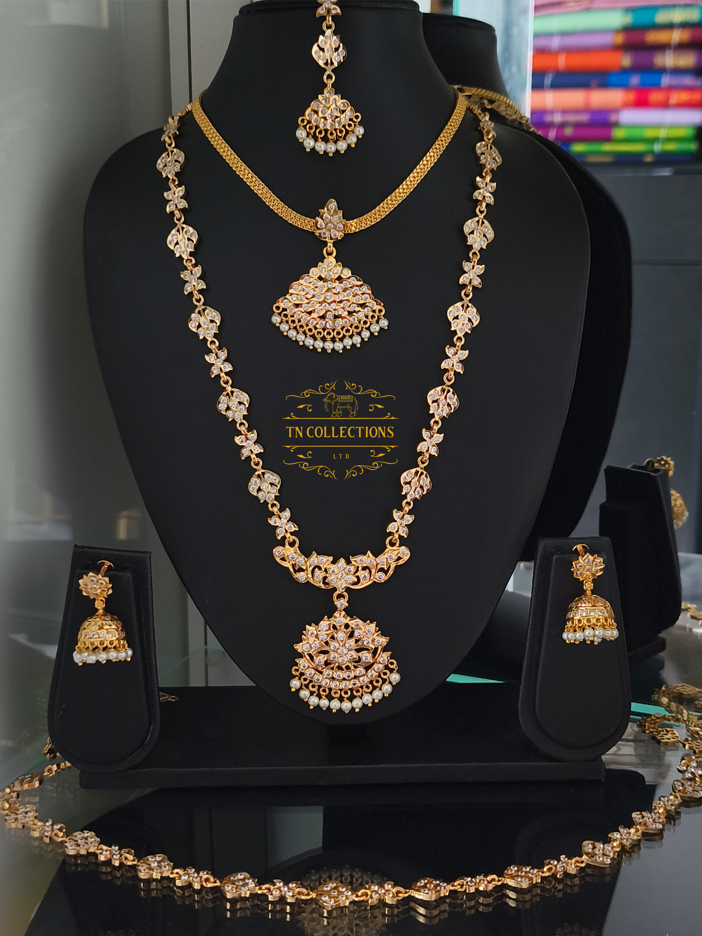 Micro Gold-Plated Traditional Semi Bridal Set (Full white stones)