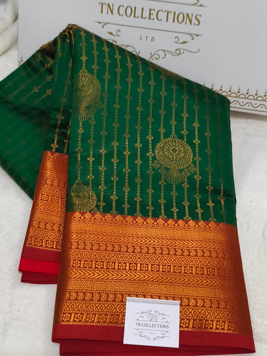 Kanchipuram vairaoosi Soft Silk Saree (Green)