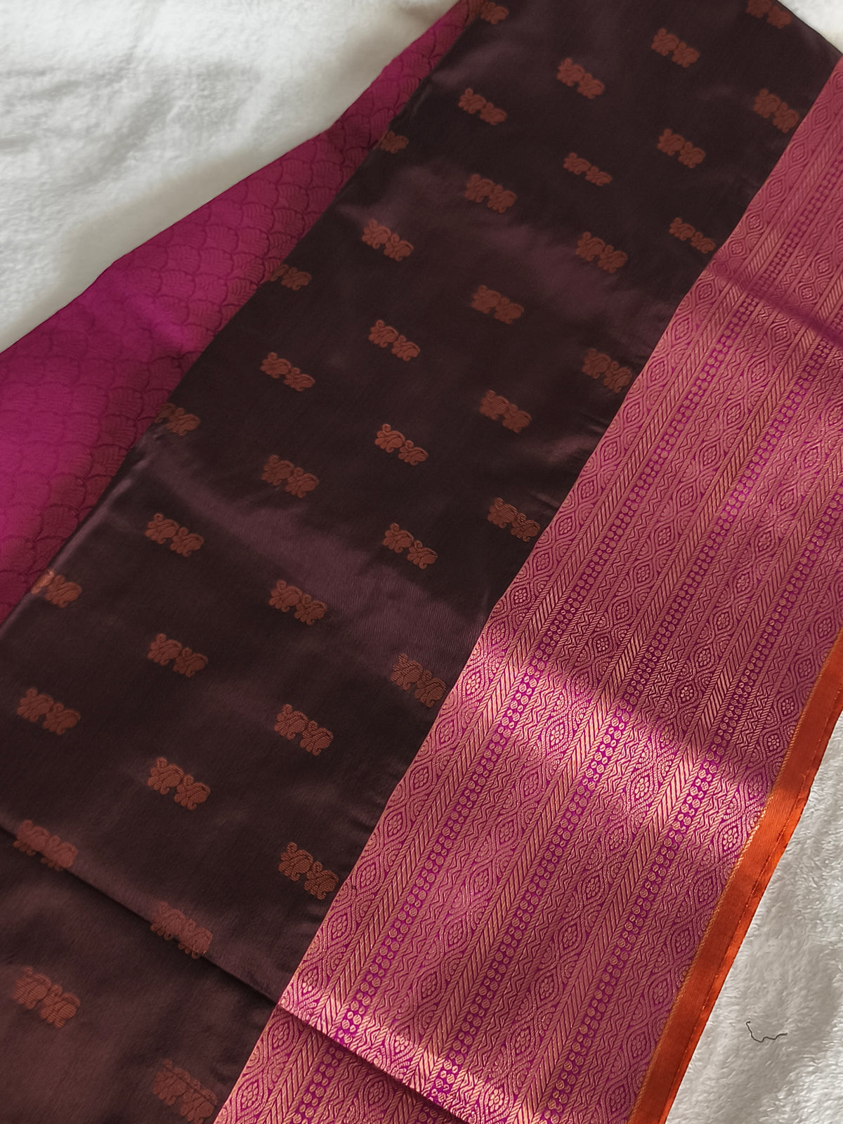 Dual shaded Luxury Soft Silk Saree with contrast blouse and rich pallu