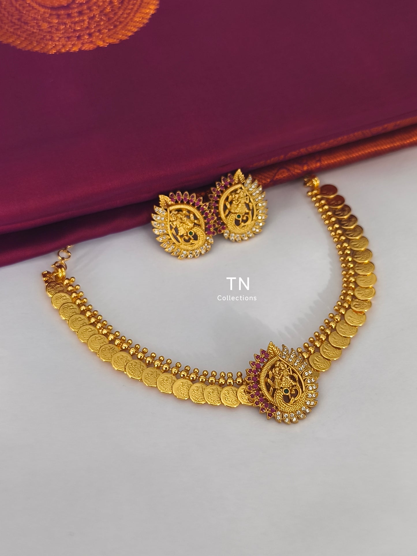 Gold Finish Coin Necklace with Earrings