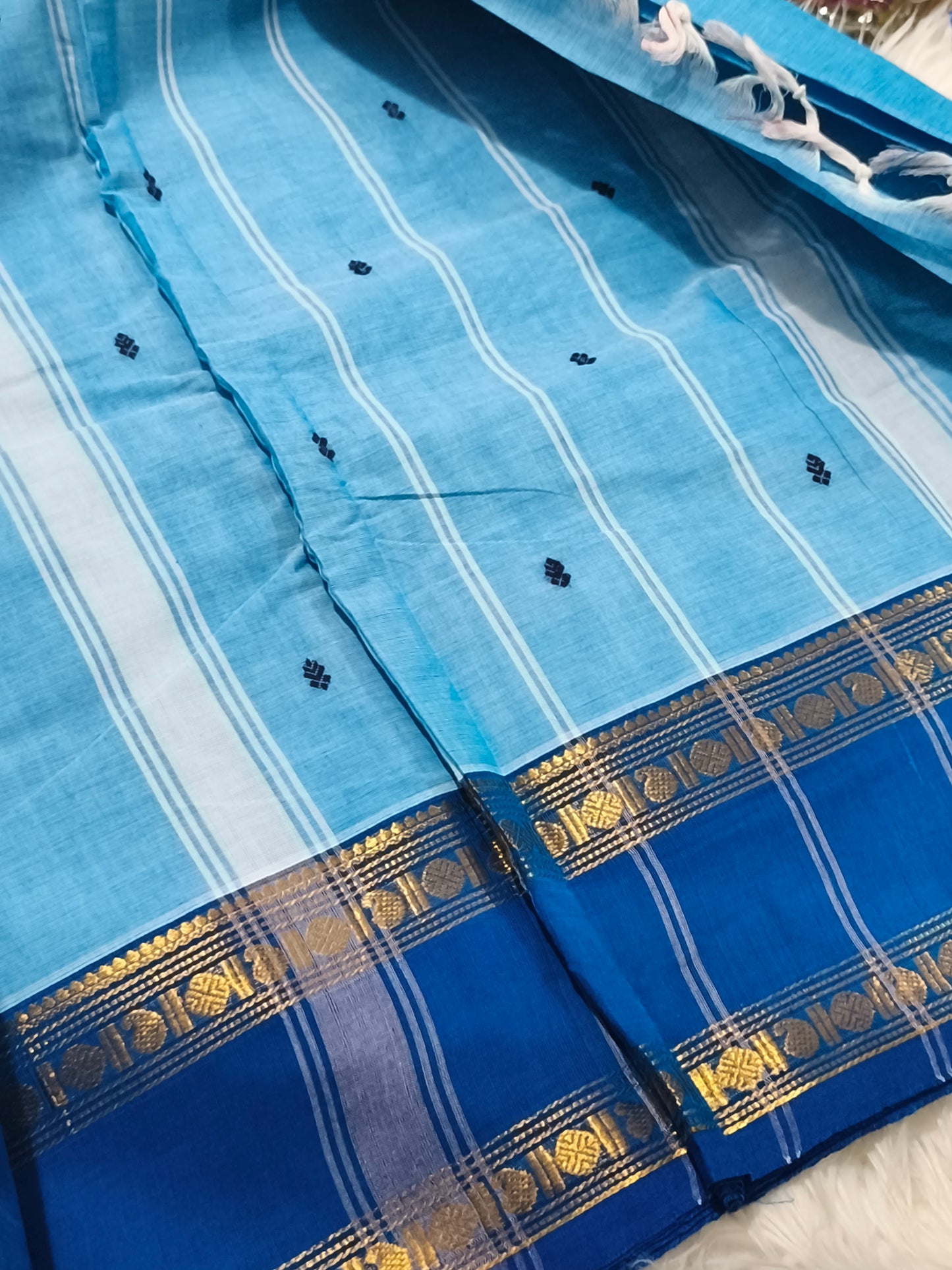 Pure Kanchi Cotton Saree (Blue)