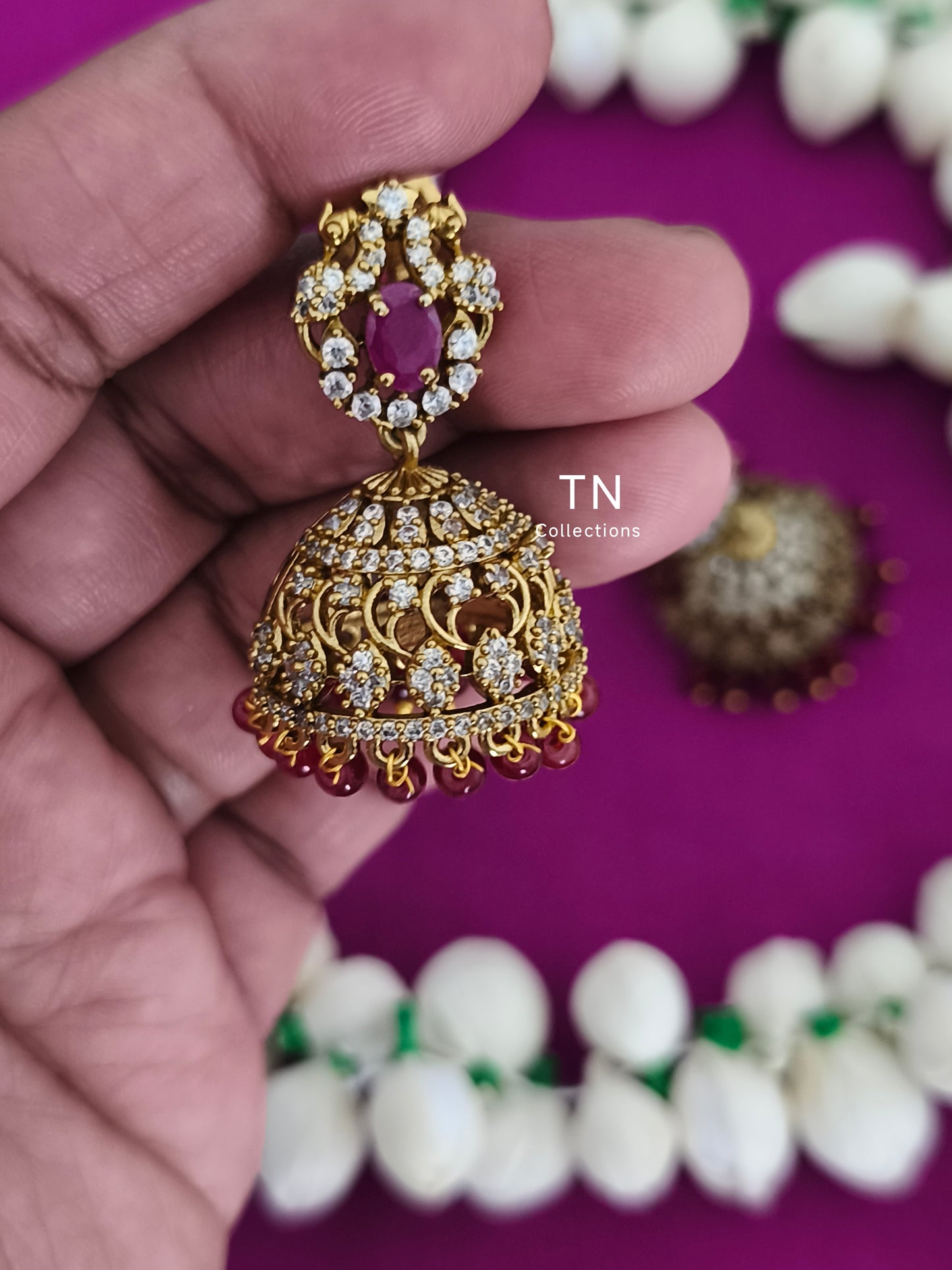 Pink Matte Finish AD Jumkha Earrings