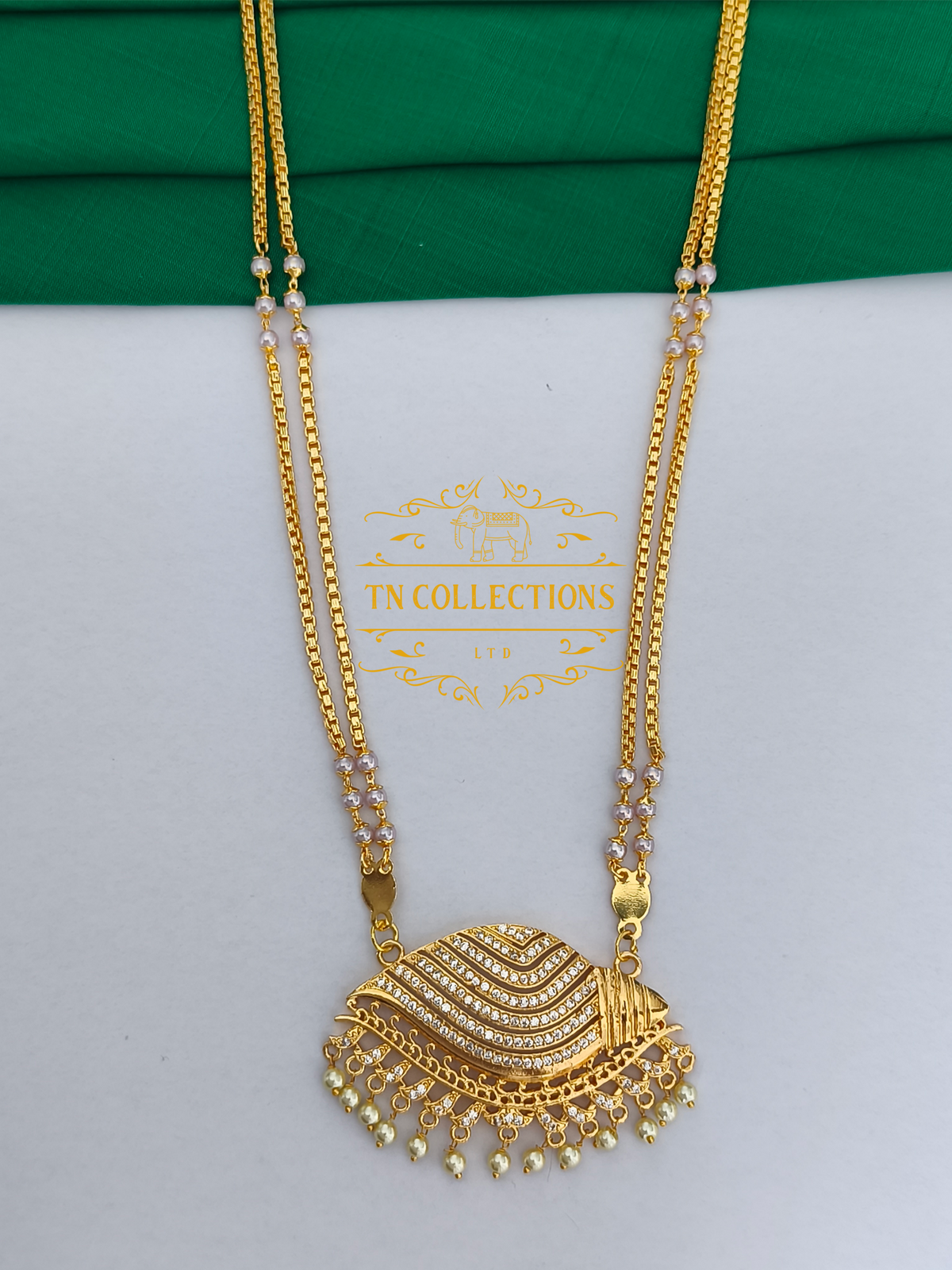 Micro Gold-Plated Traditional Sangu Pathakkam with Double layer pearl chain