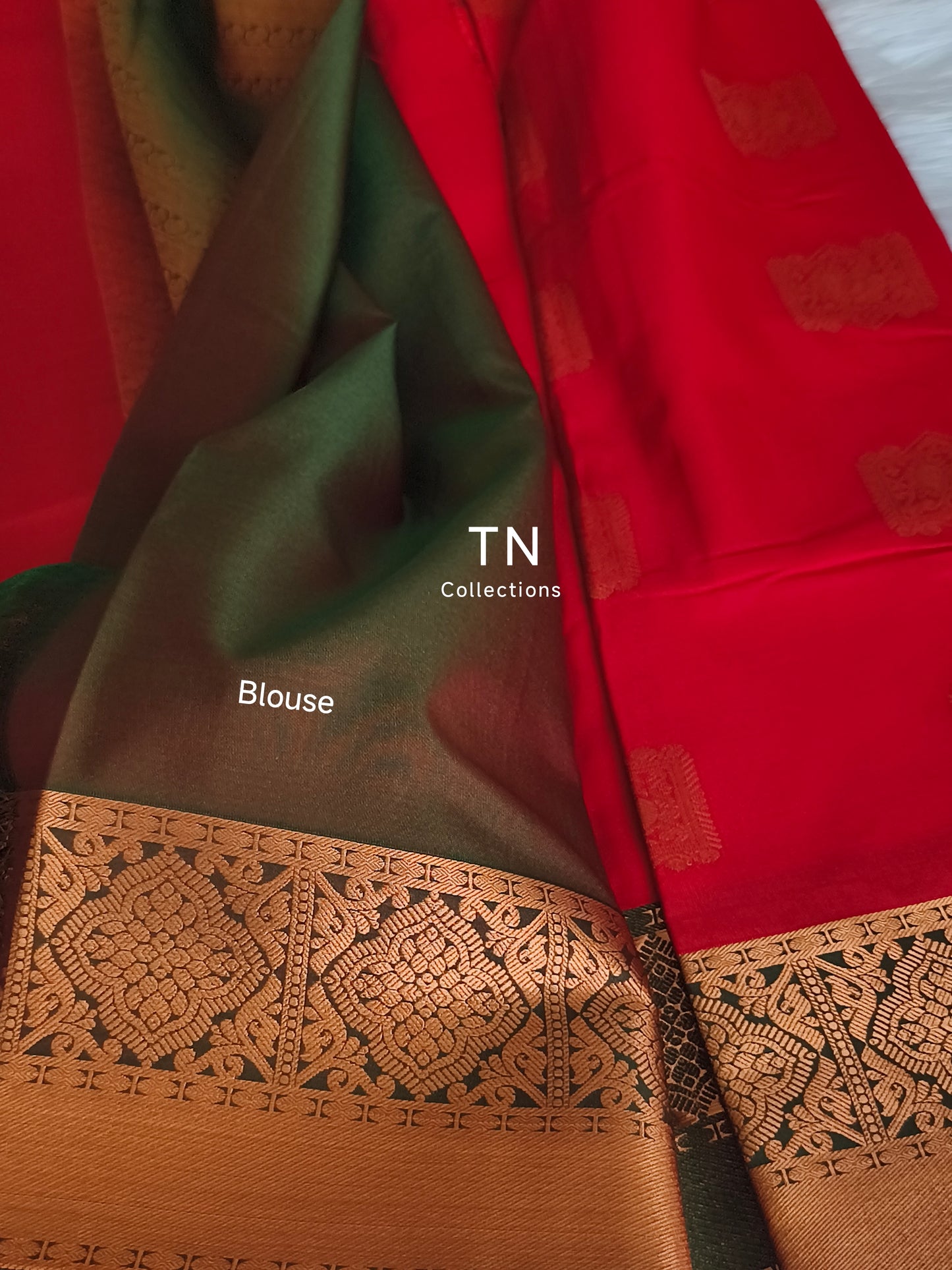 Red Premium Kanchi Semi silk saree with contrast blouse