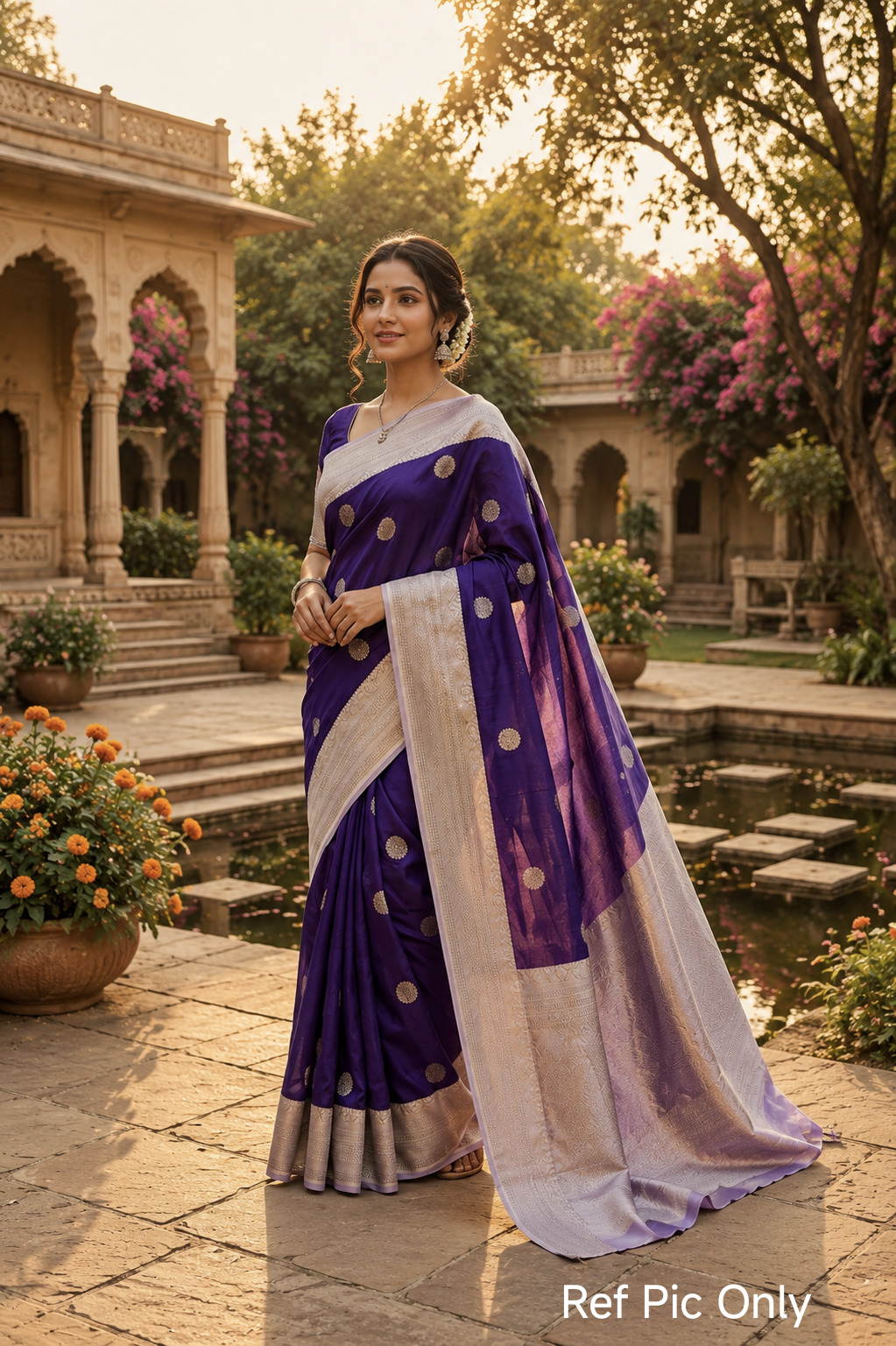 Banarasi Semi Katan Semi Silk Saree (Dark Purple)