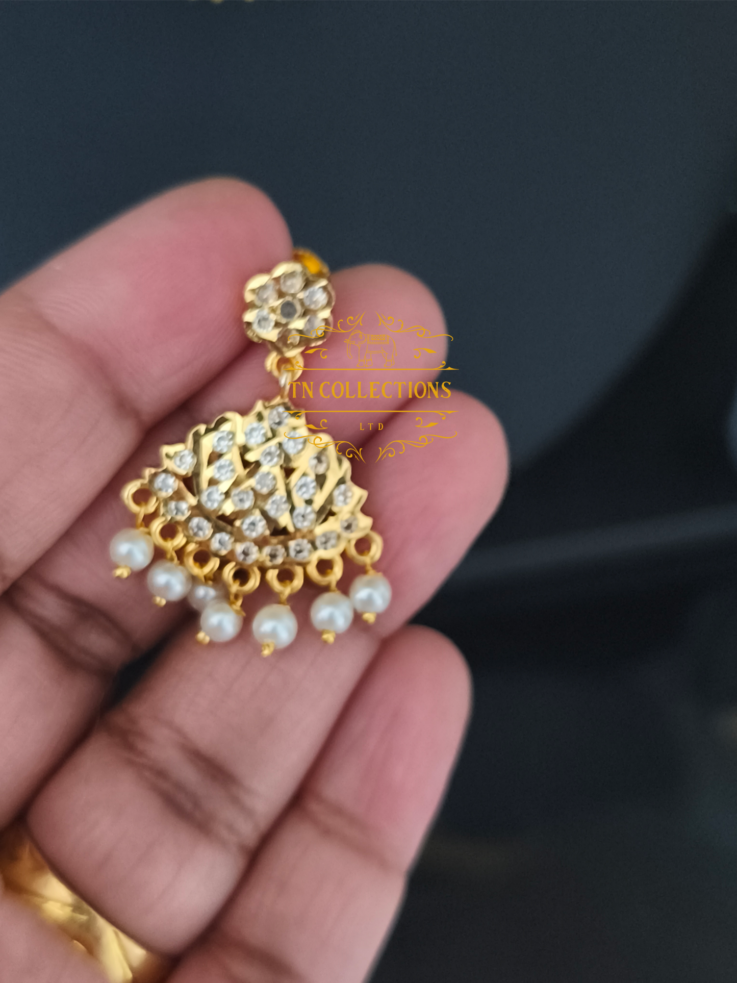 Micro Gold Plated Traditional Attiyal with earrings (Full White stones)