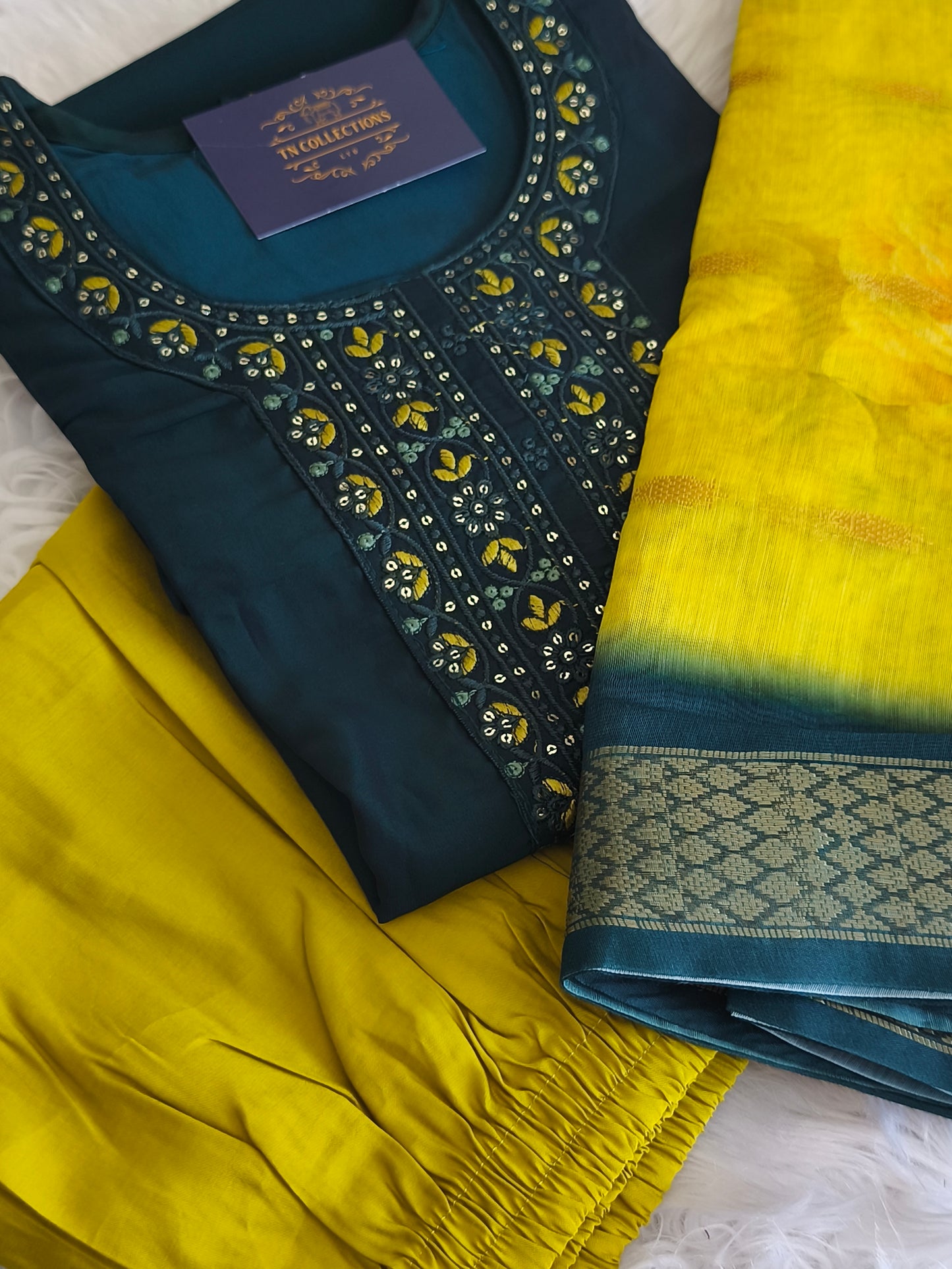 Stylish 3 Piece Embroidered Side Open Shalwar Suit with Floral Dupatta- (L/XL)