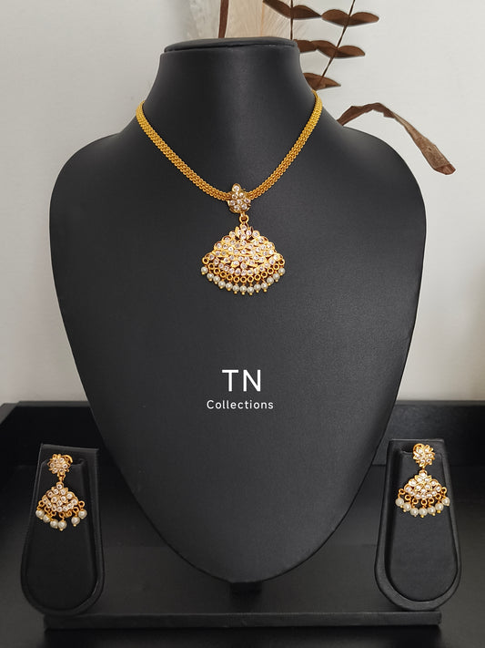 Micro gold plated Impon Attiyal with earrings (Full white stones)