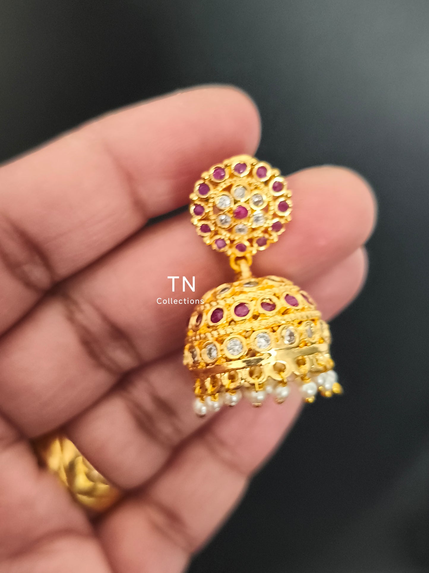 Micro gold plated Traditional Earrings (Ruby and white)